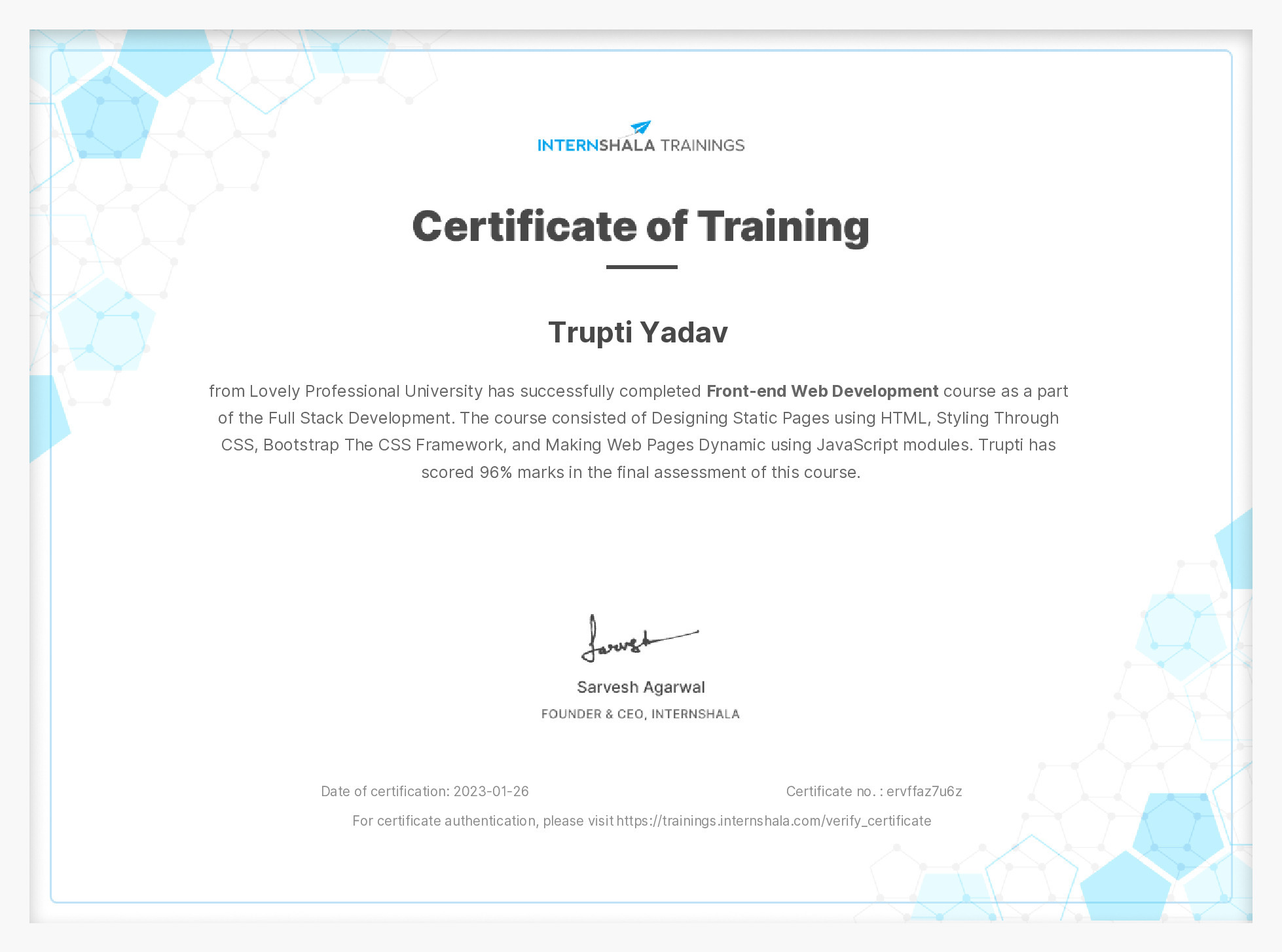 Certificate of completion
