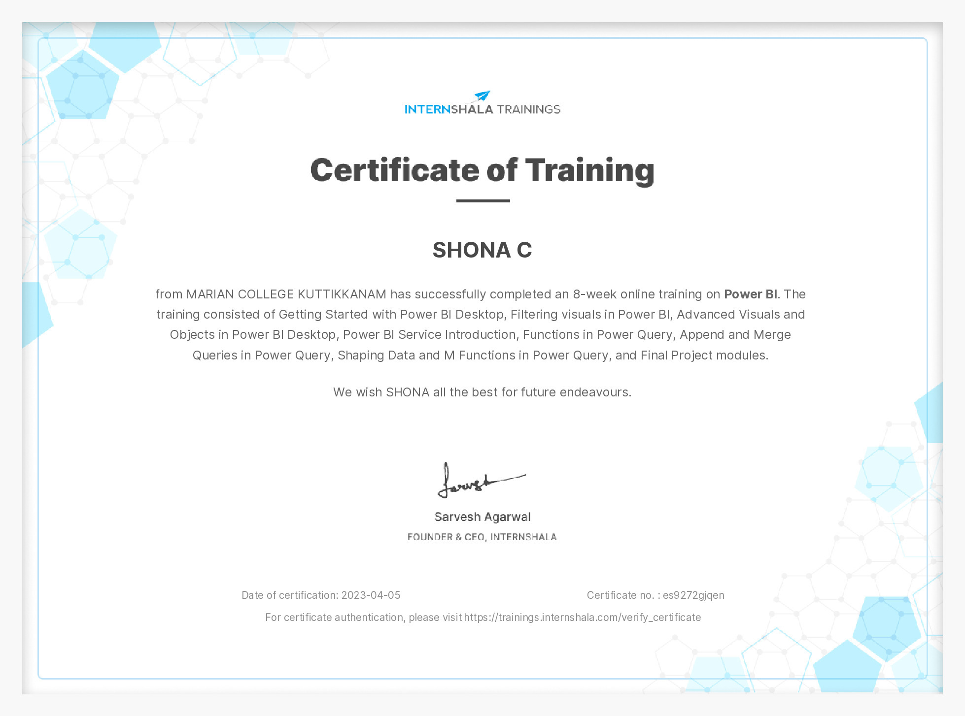 Certificate of completion