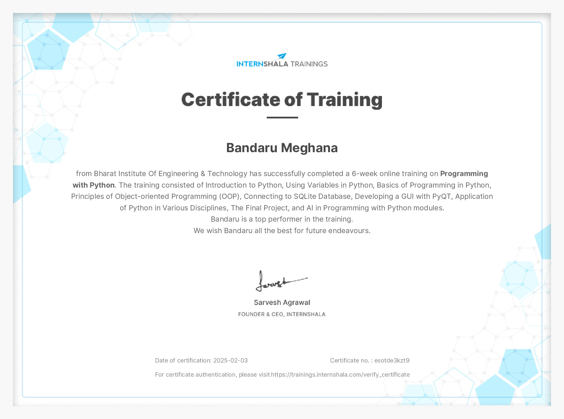 Certificate of completion