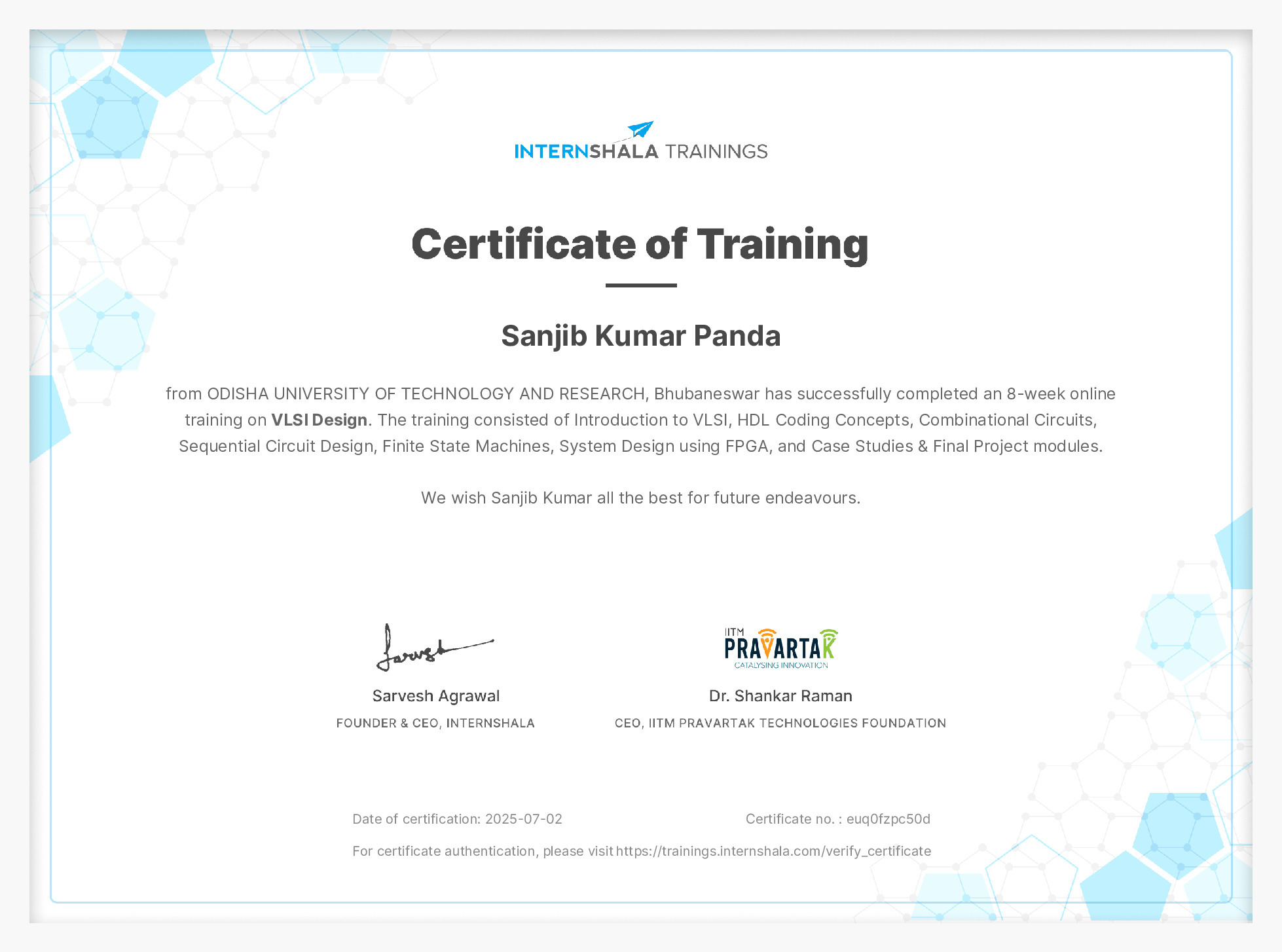 Certificate of completion