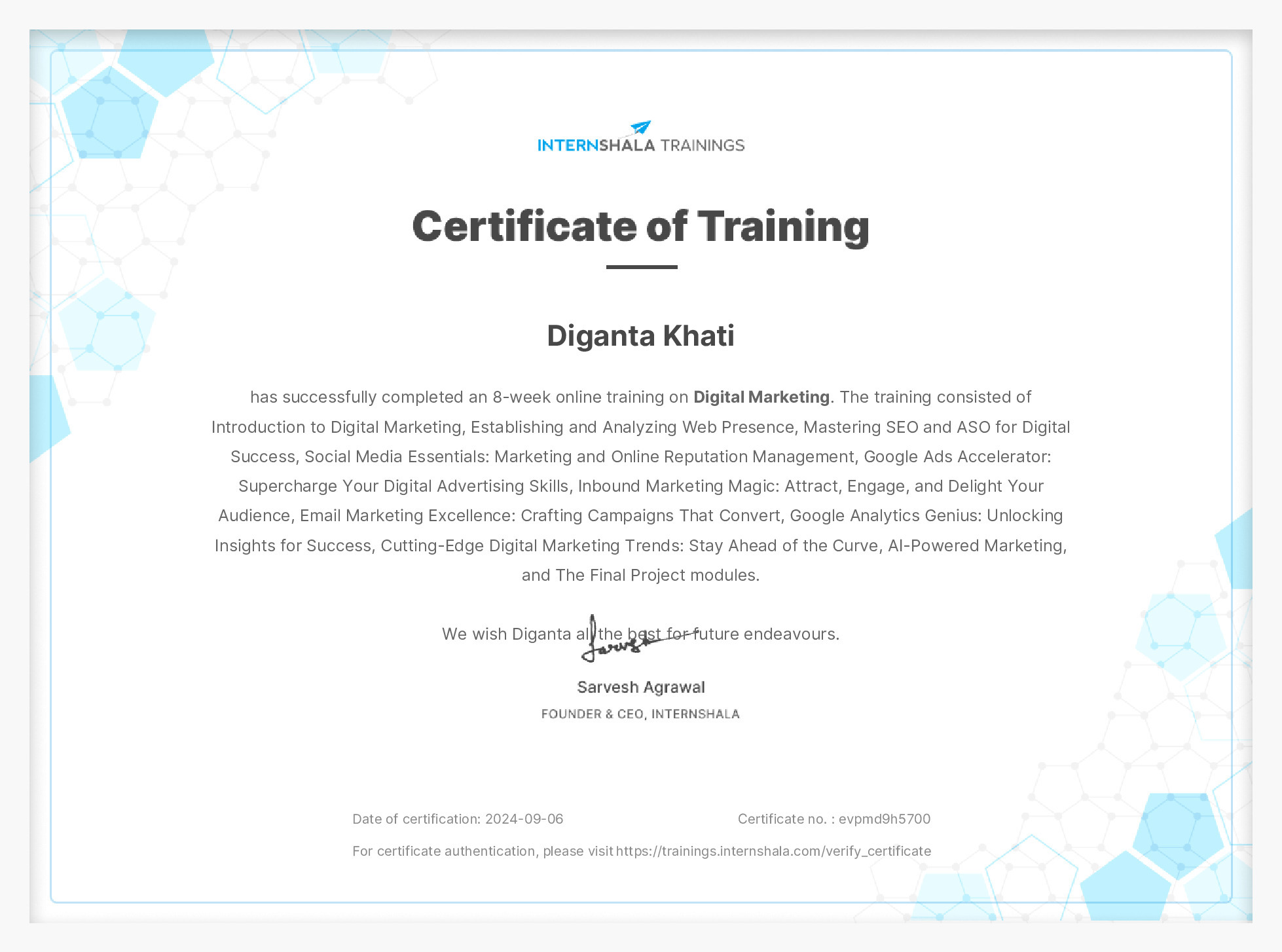 Certificate of completion