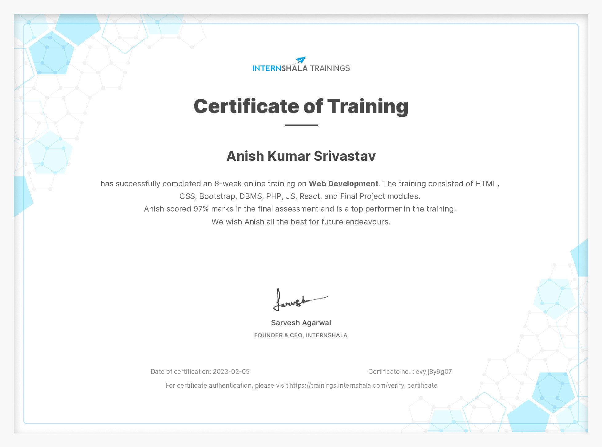 Certificate of completion