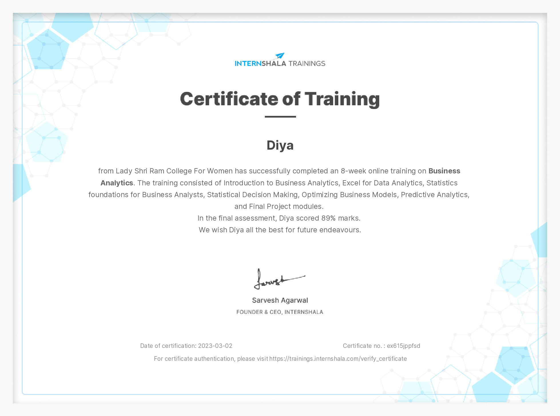 Certificate of completion