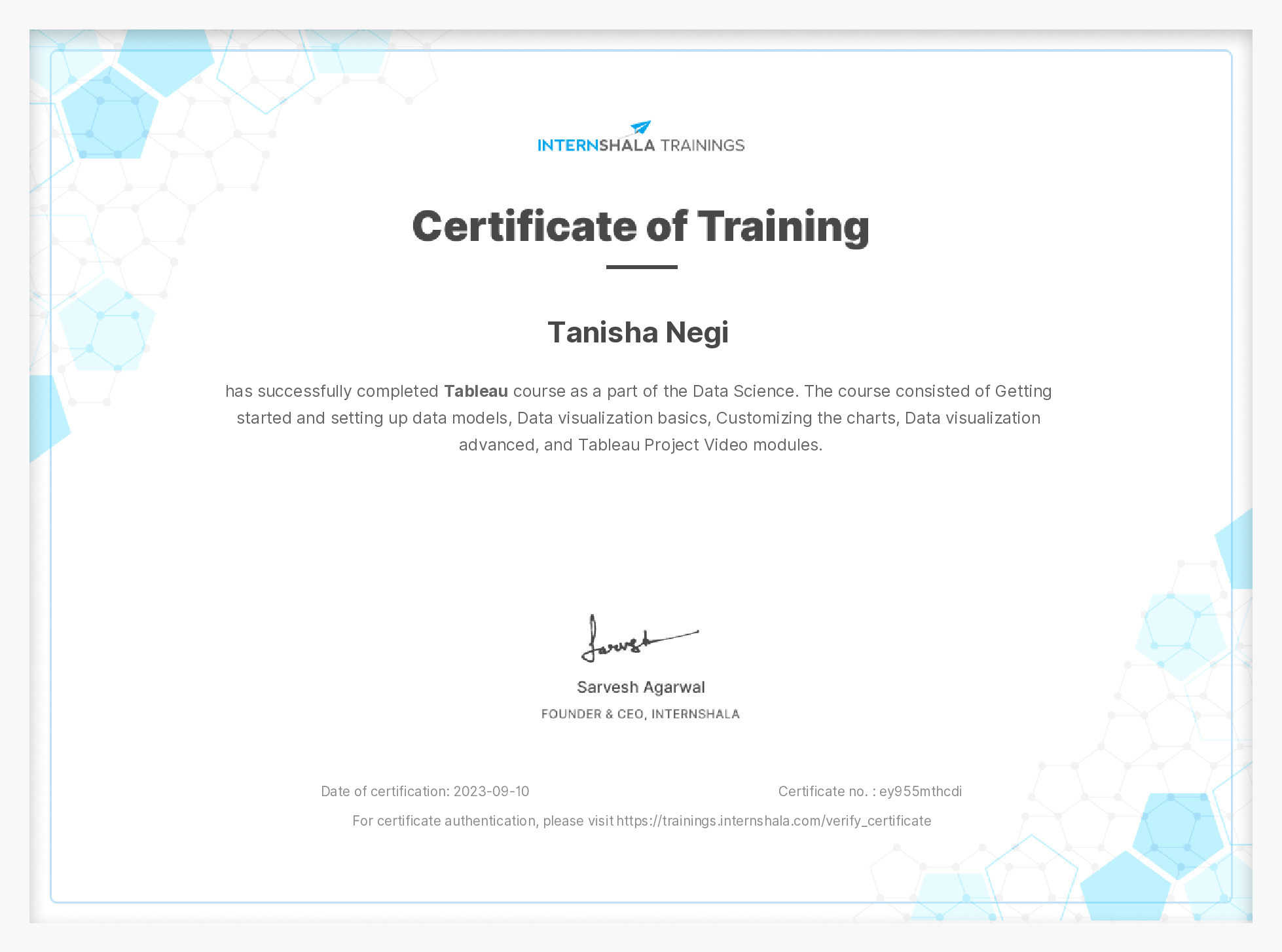 Certificate of completion