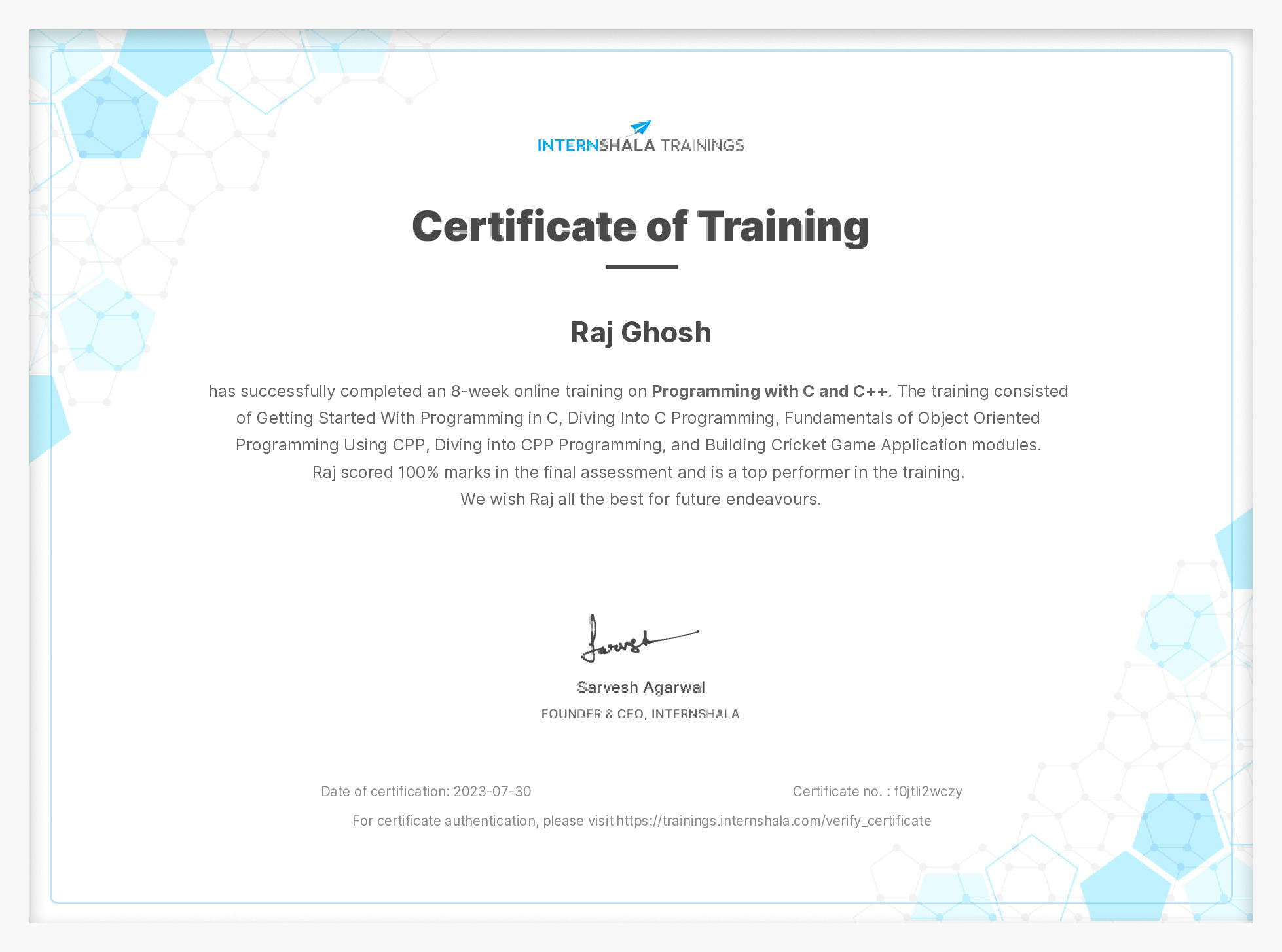 Certificate of completion