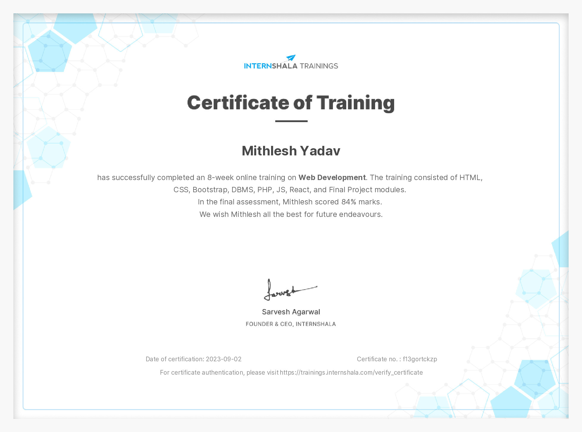 Certificate of completion