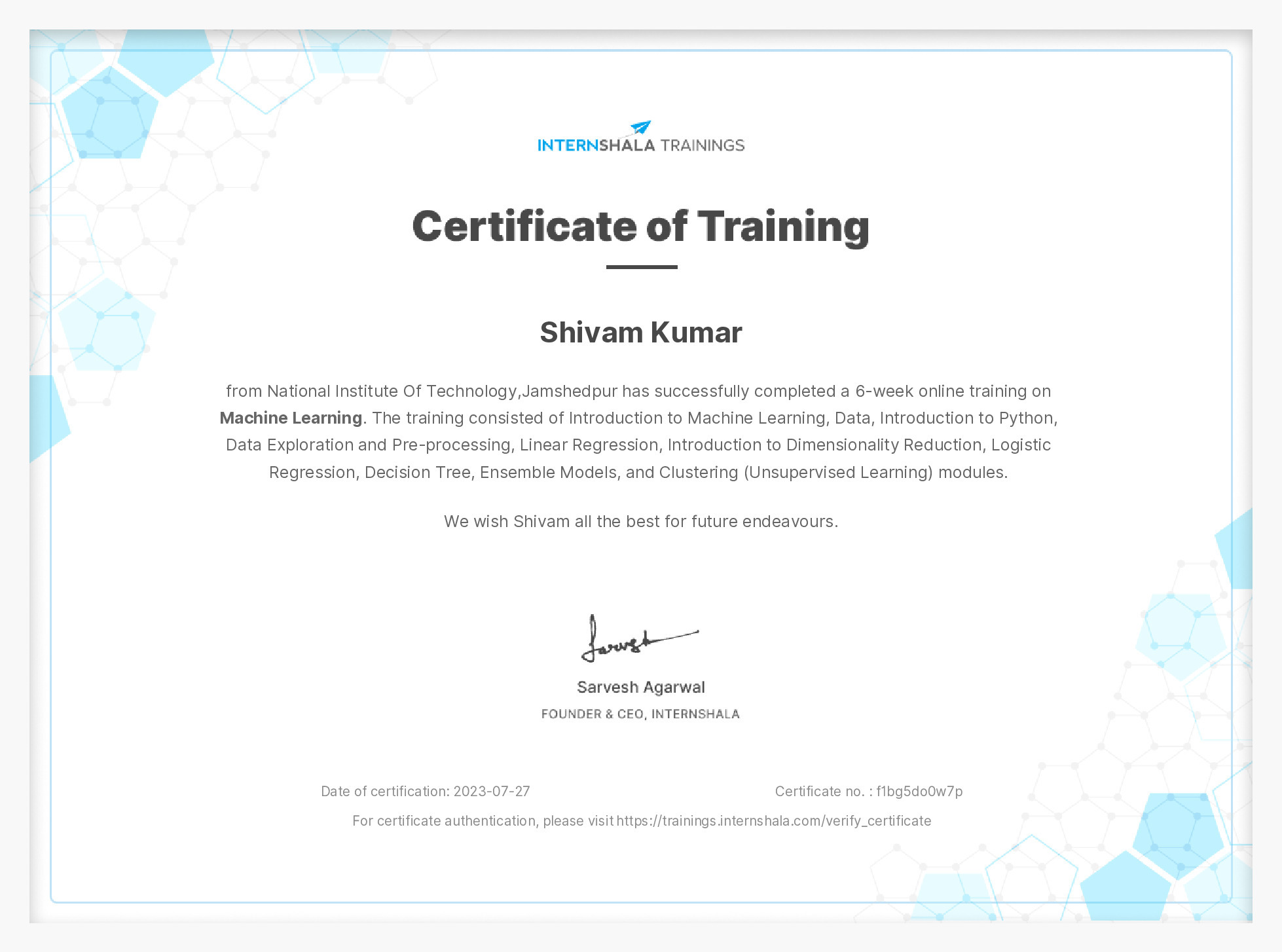 Certificate of completion