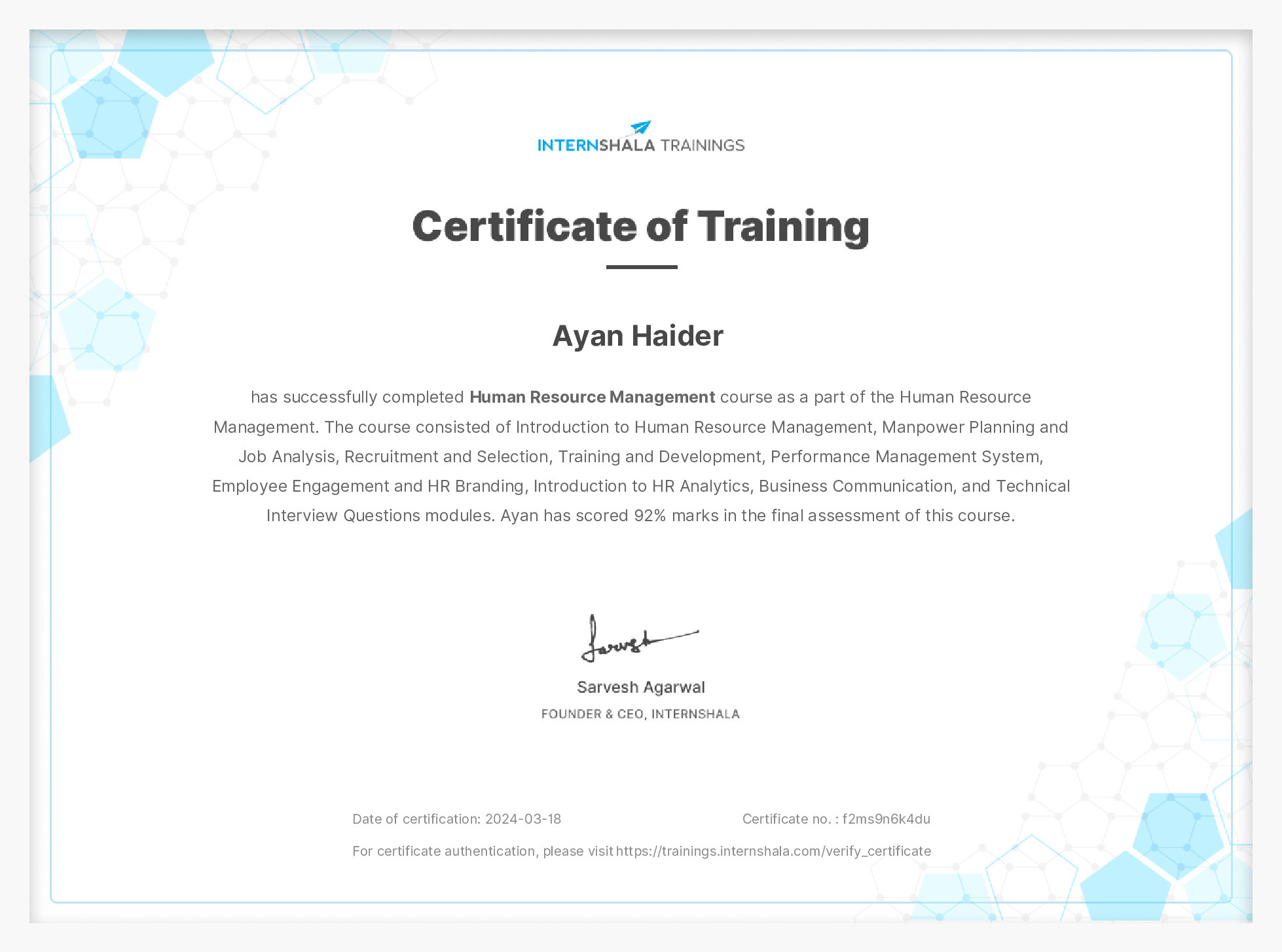 Certificate of completion