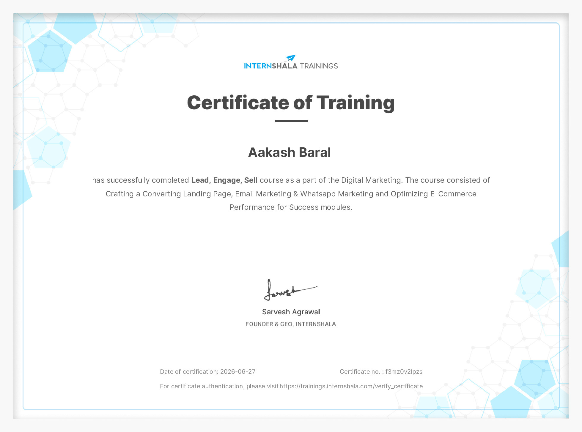 Certificate of completion
