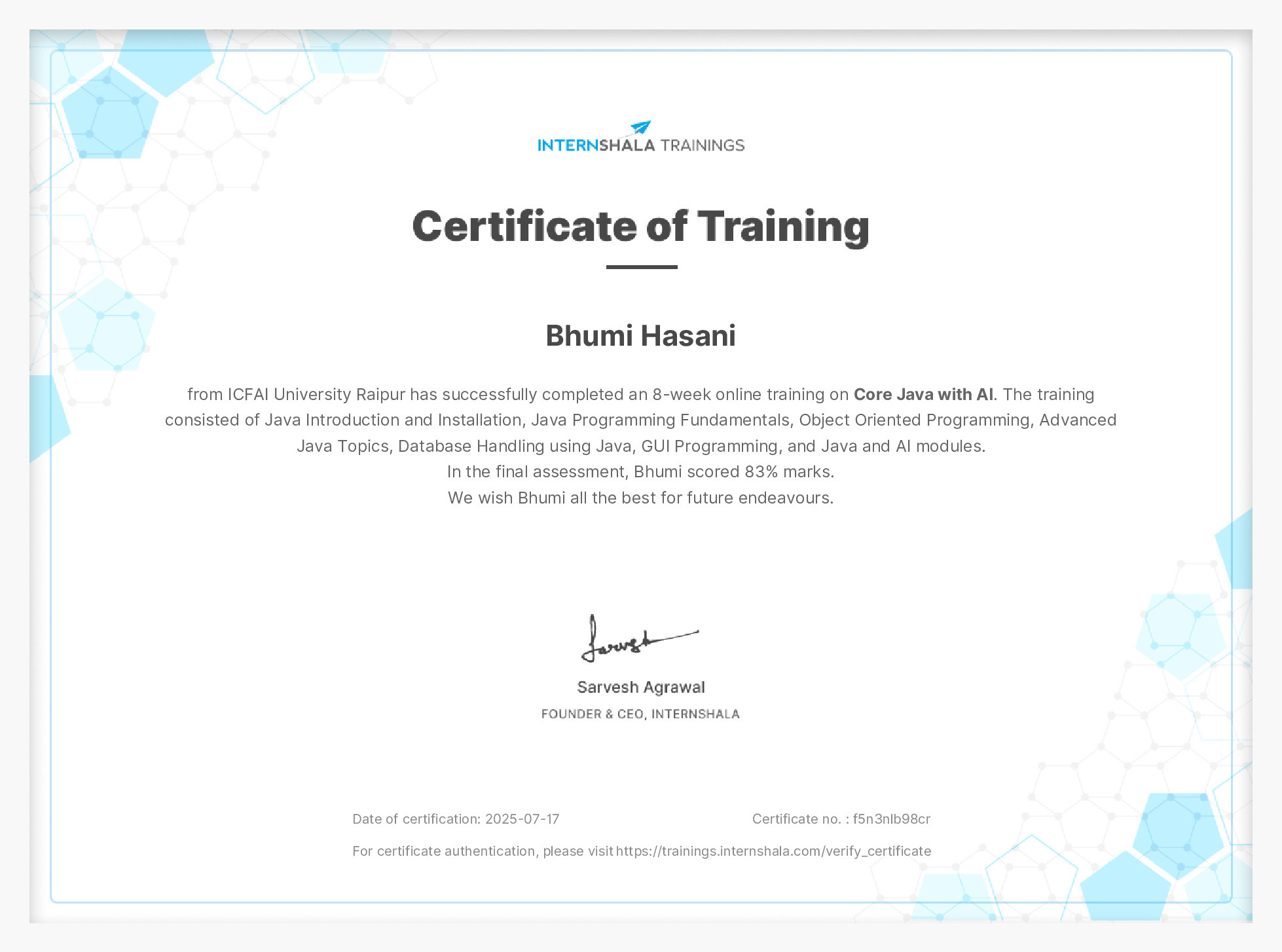 Certificate of completion