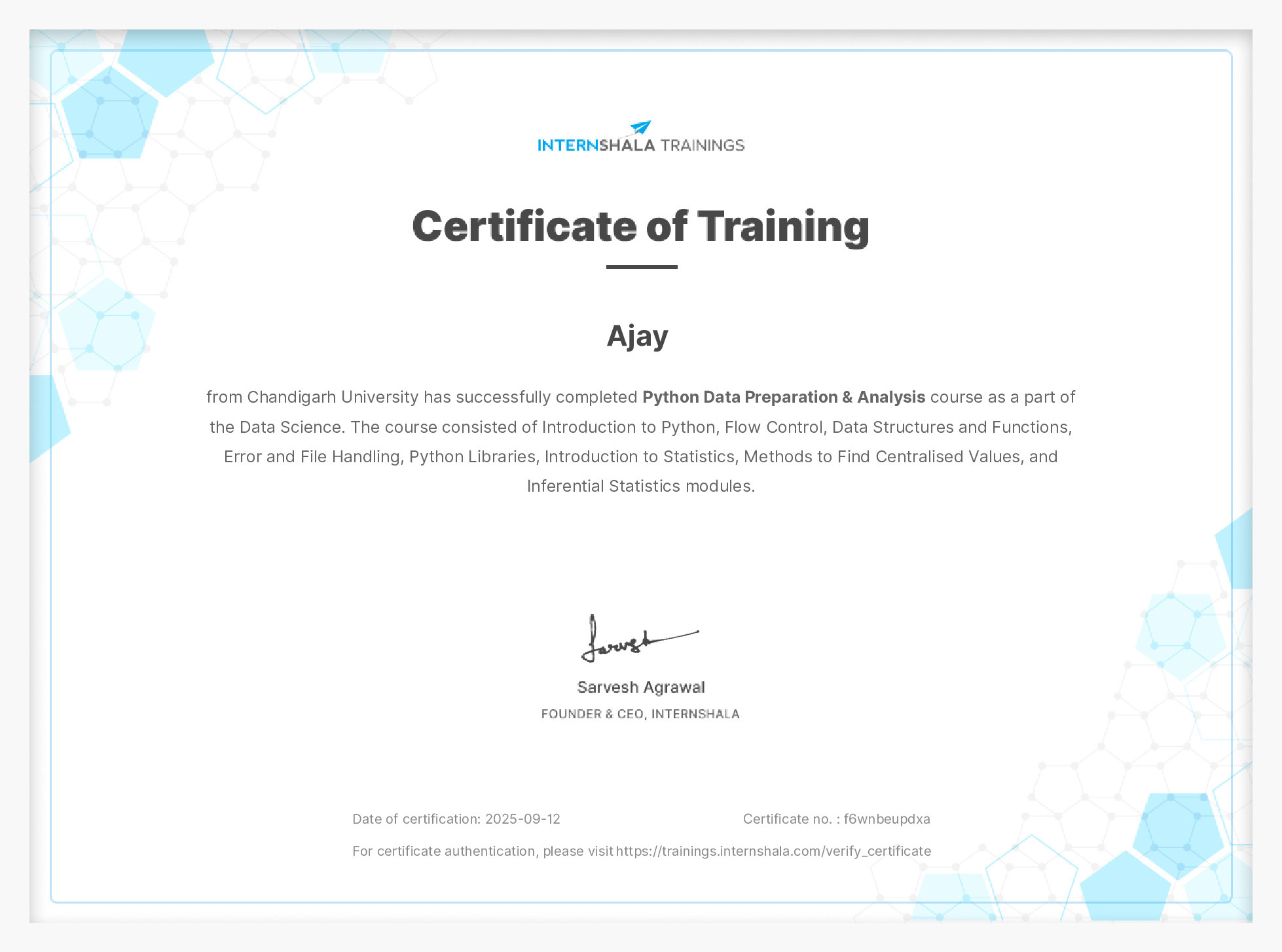 Certificate of completion
