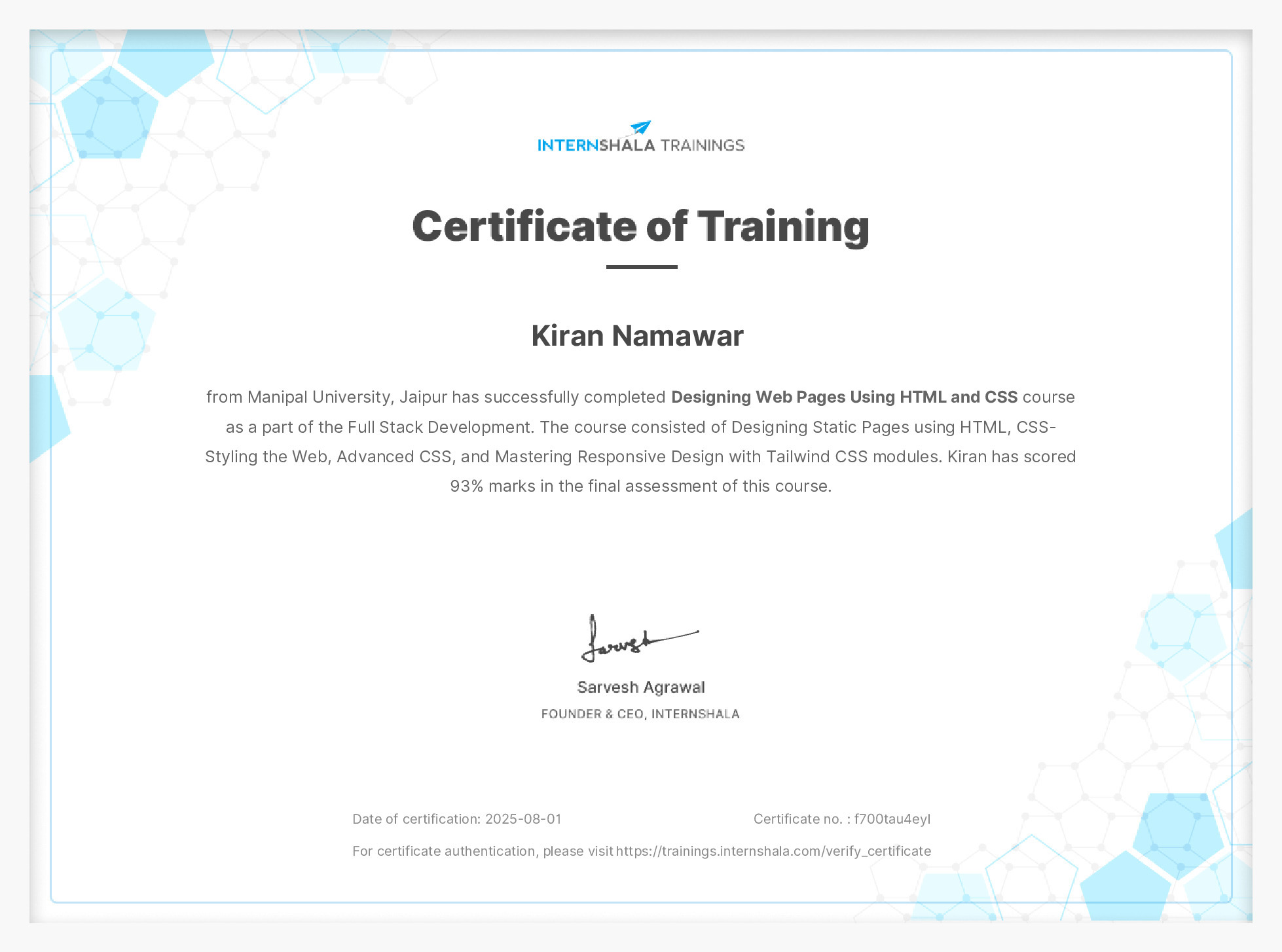 Certificate of completion