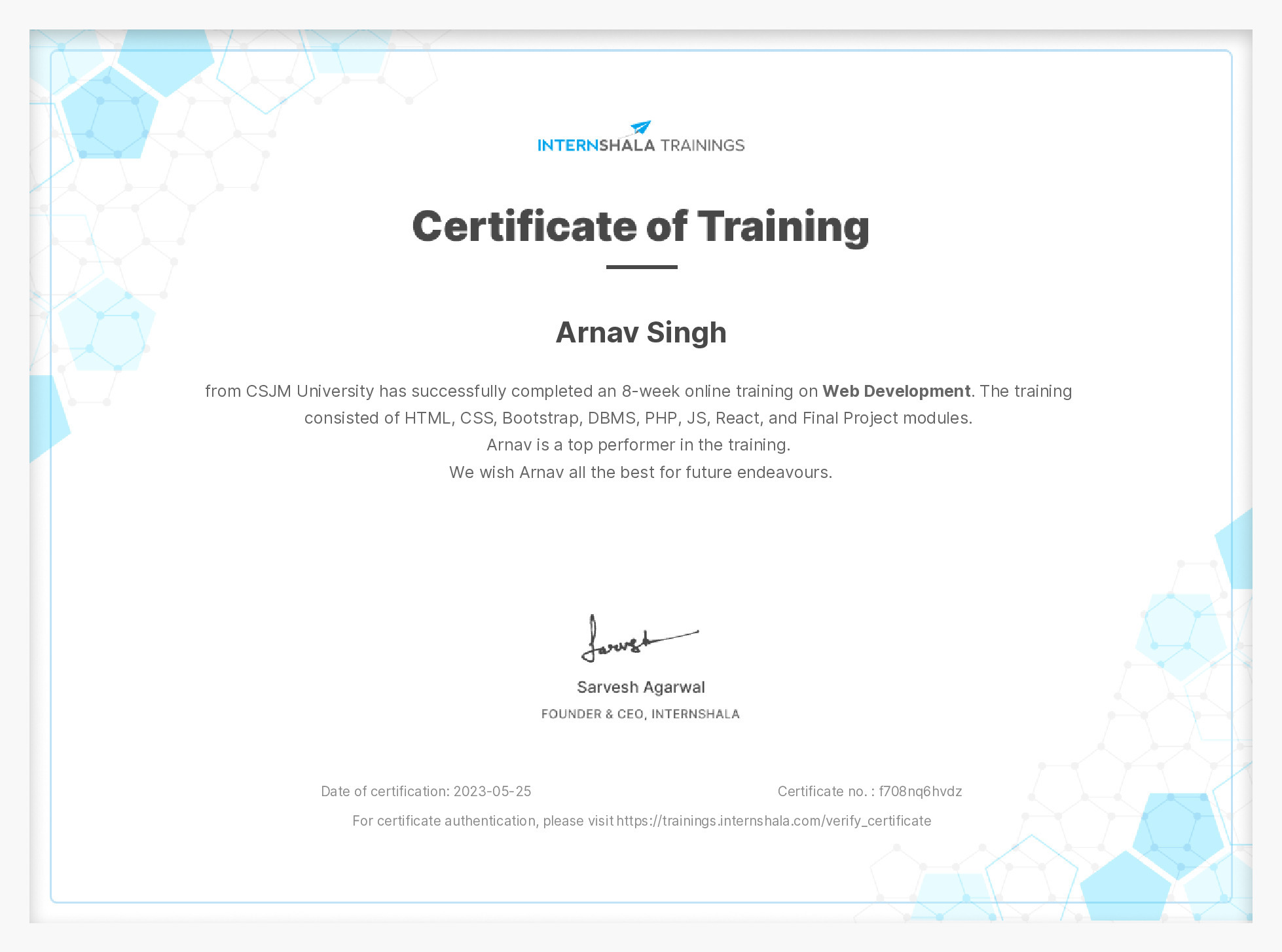 Certificate of completion