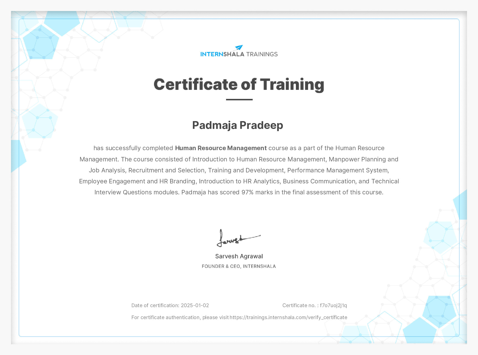 Certificate of completion
