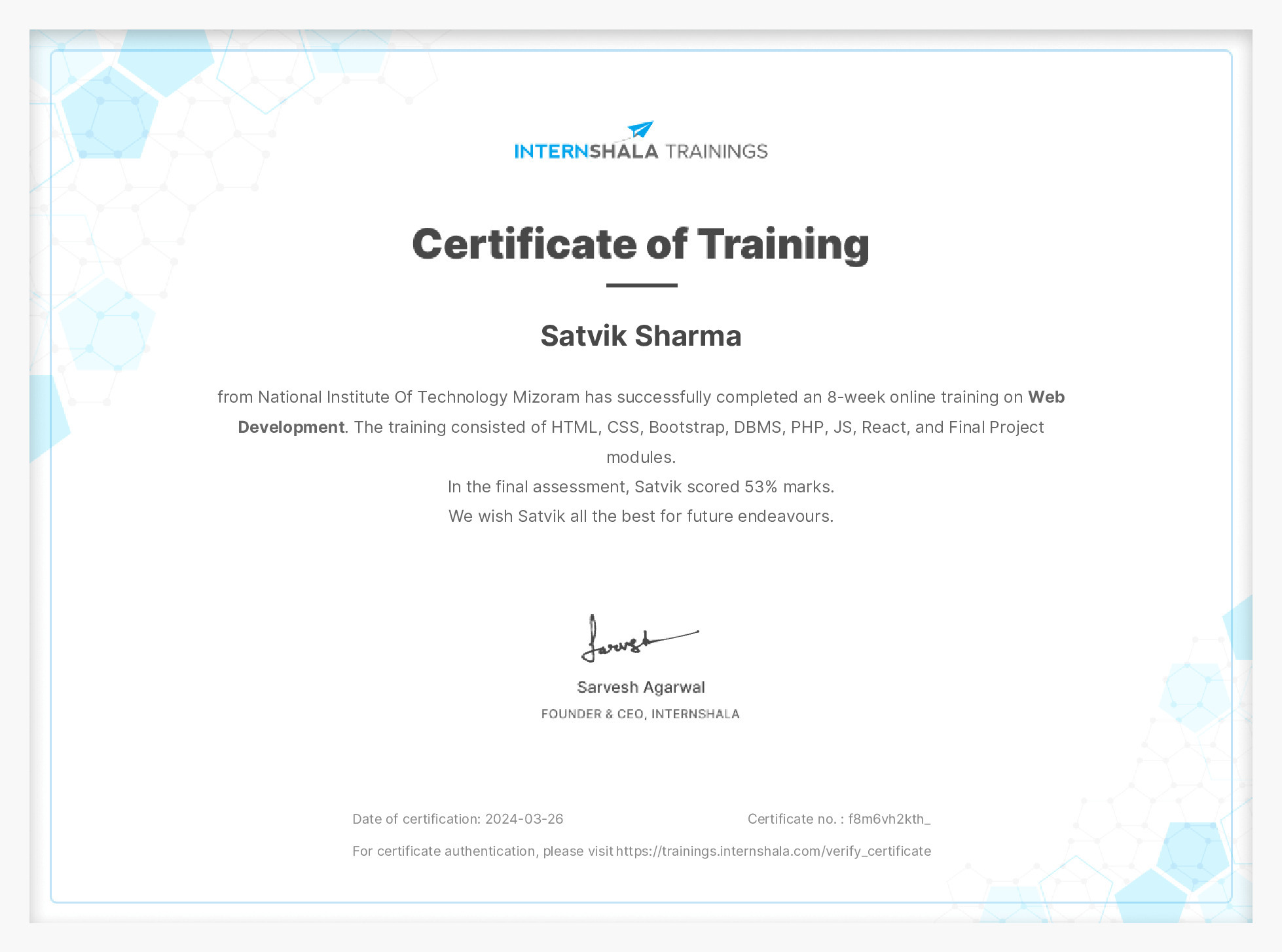 Certificate of completion