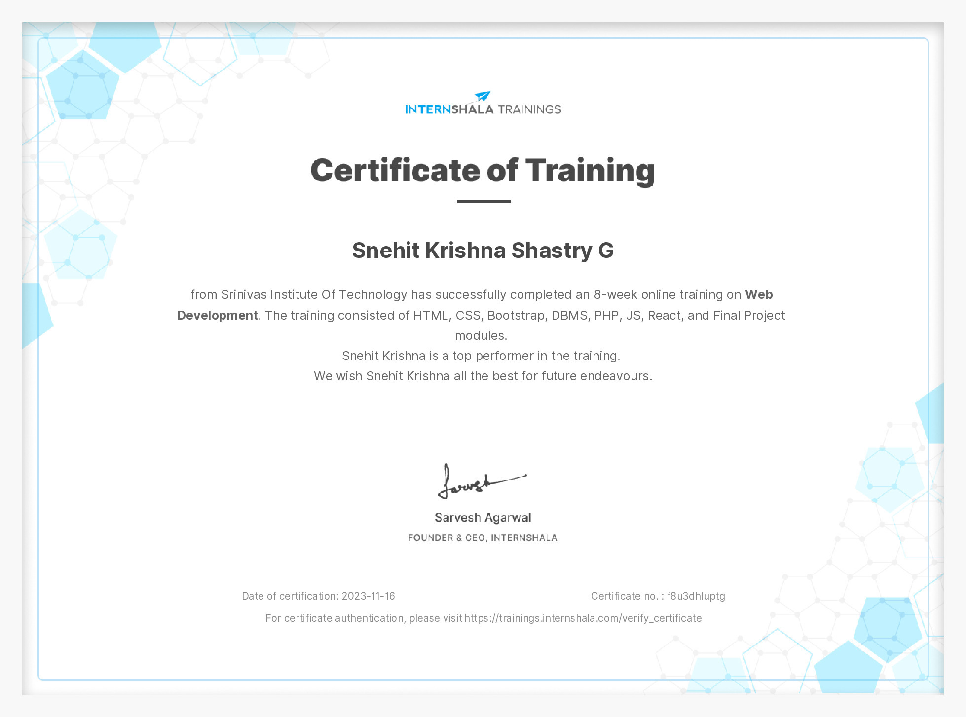 Certificate of completion