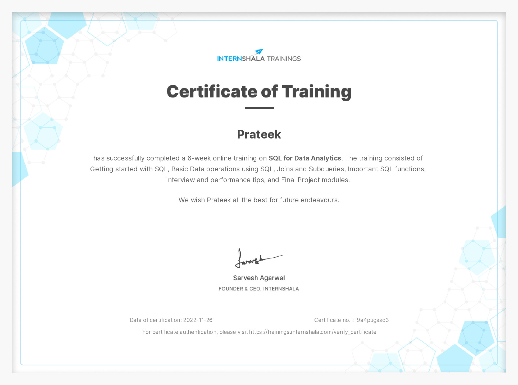 Certificate of completion
