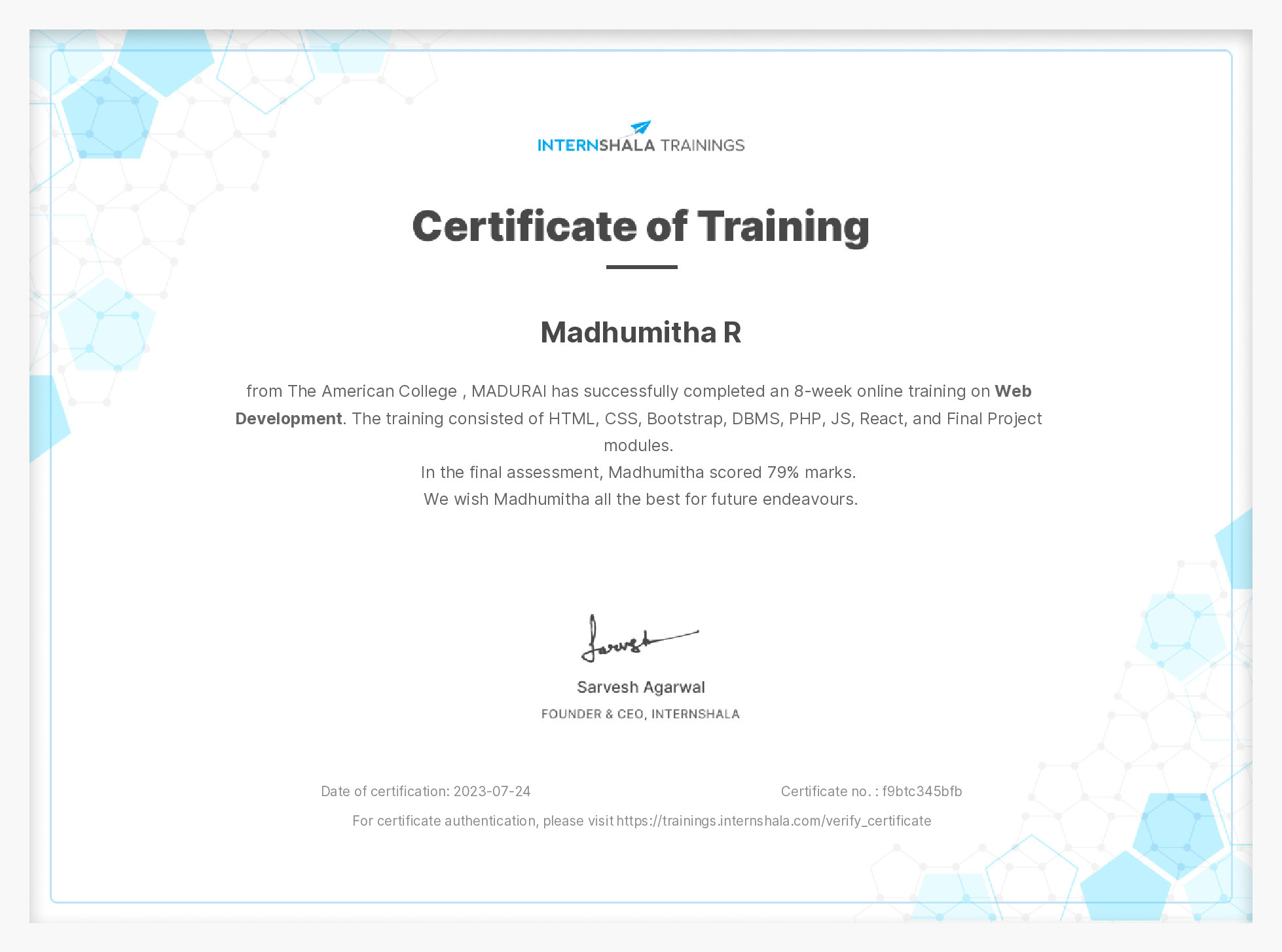 Certificate of completion