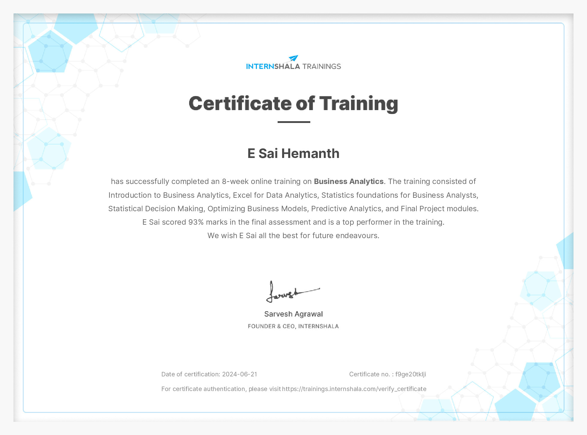 Certificate of completion