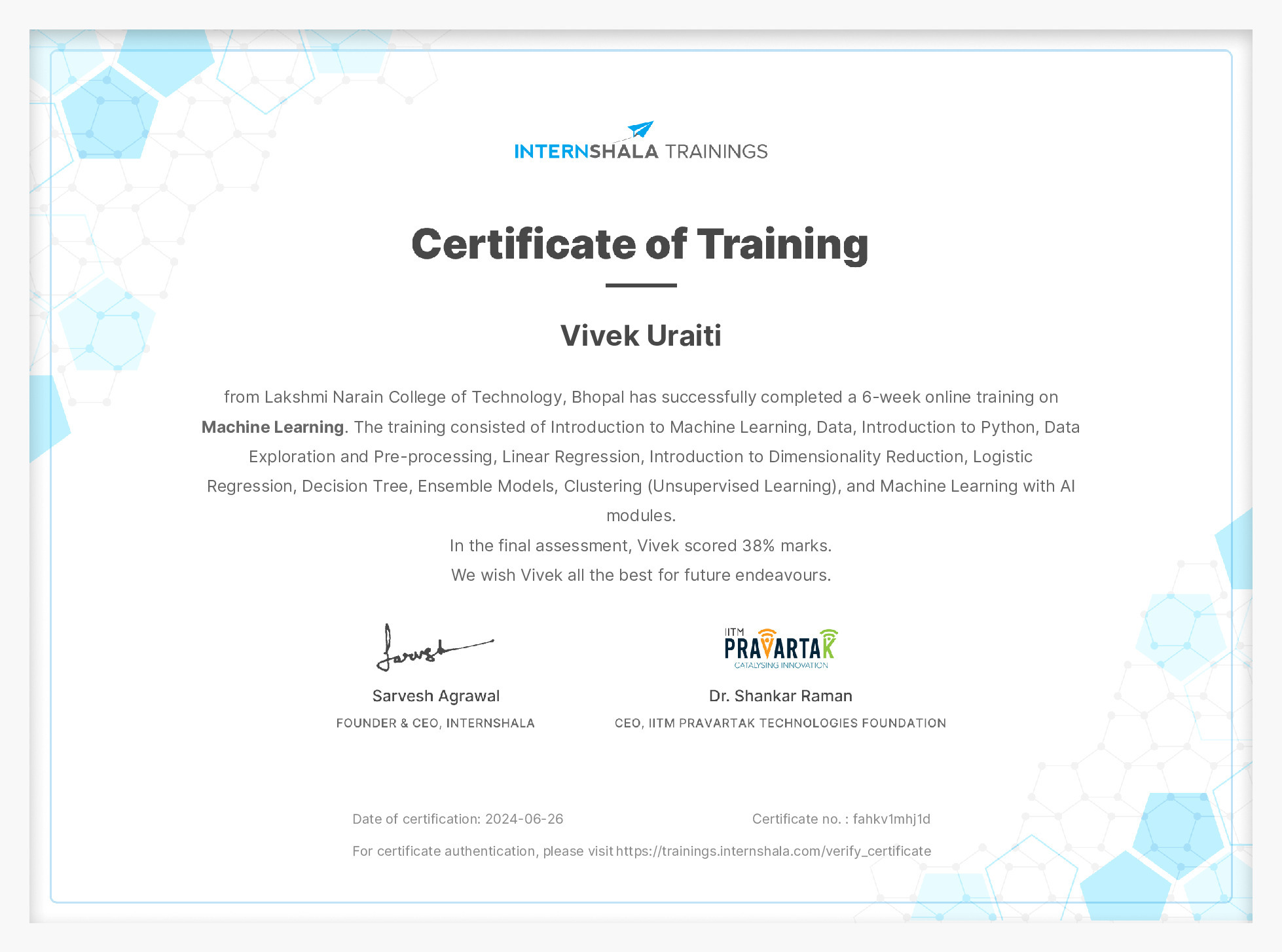 Certificate of completion