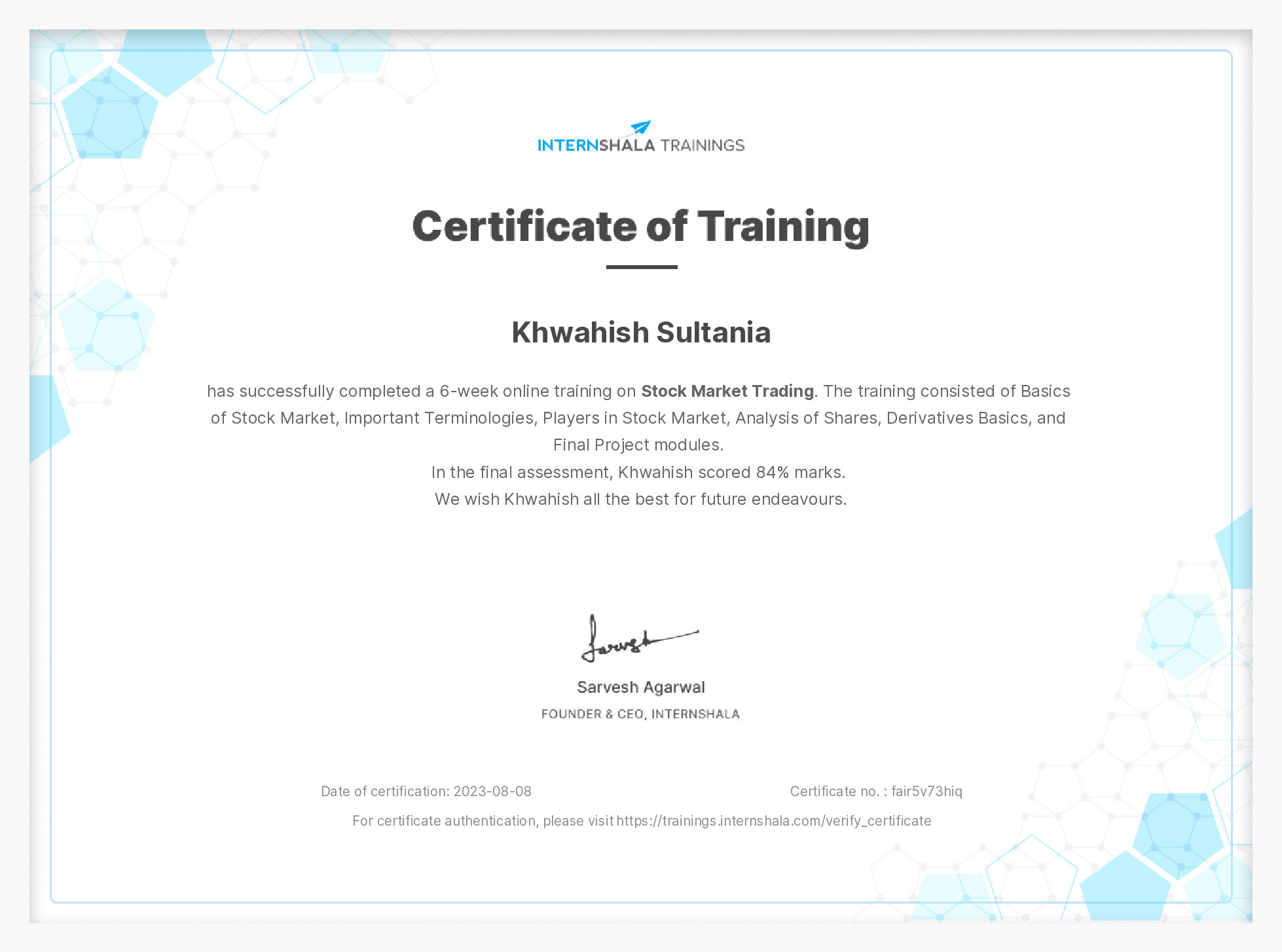 Certificate of completion