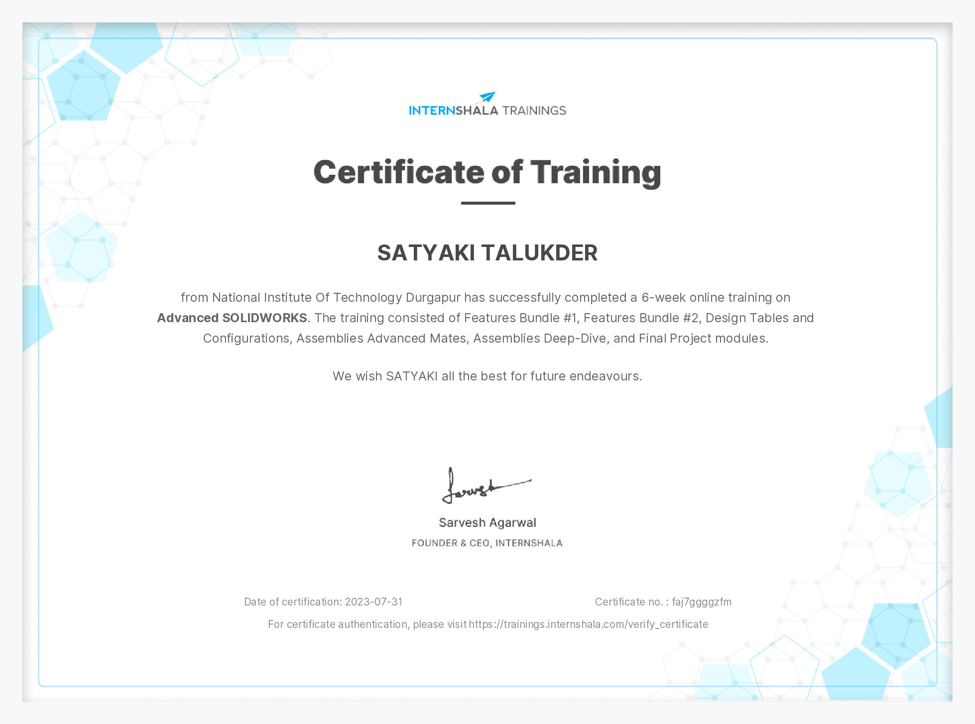 Certificate of completion