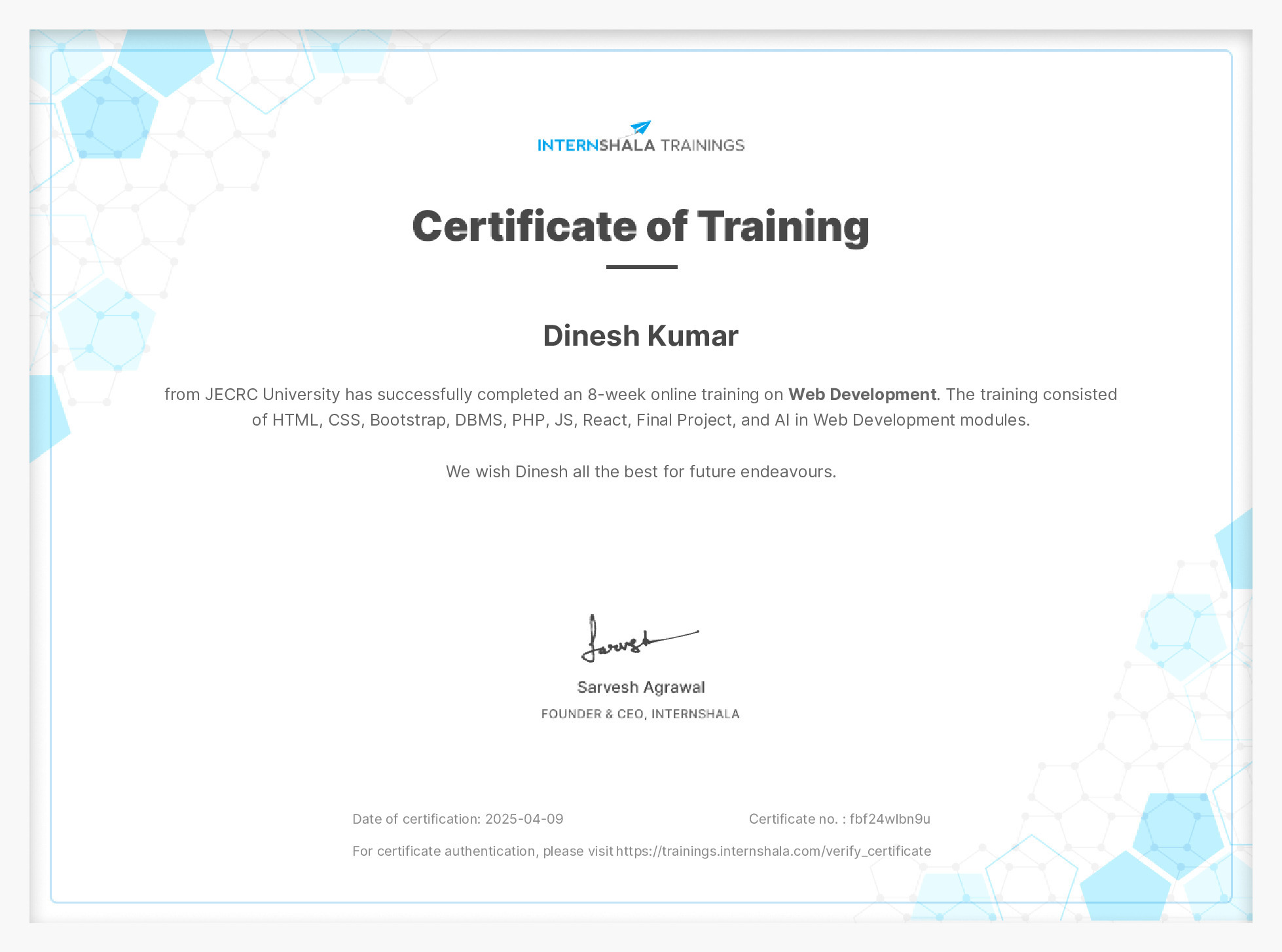 Certificate of completion