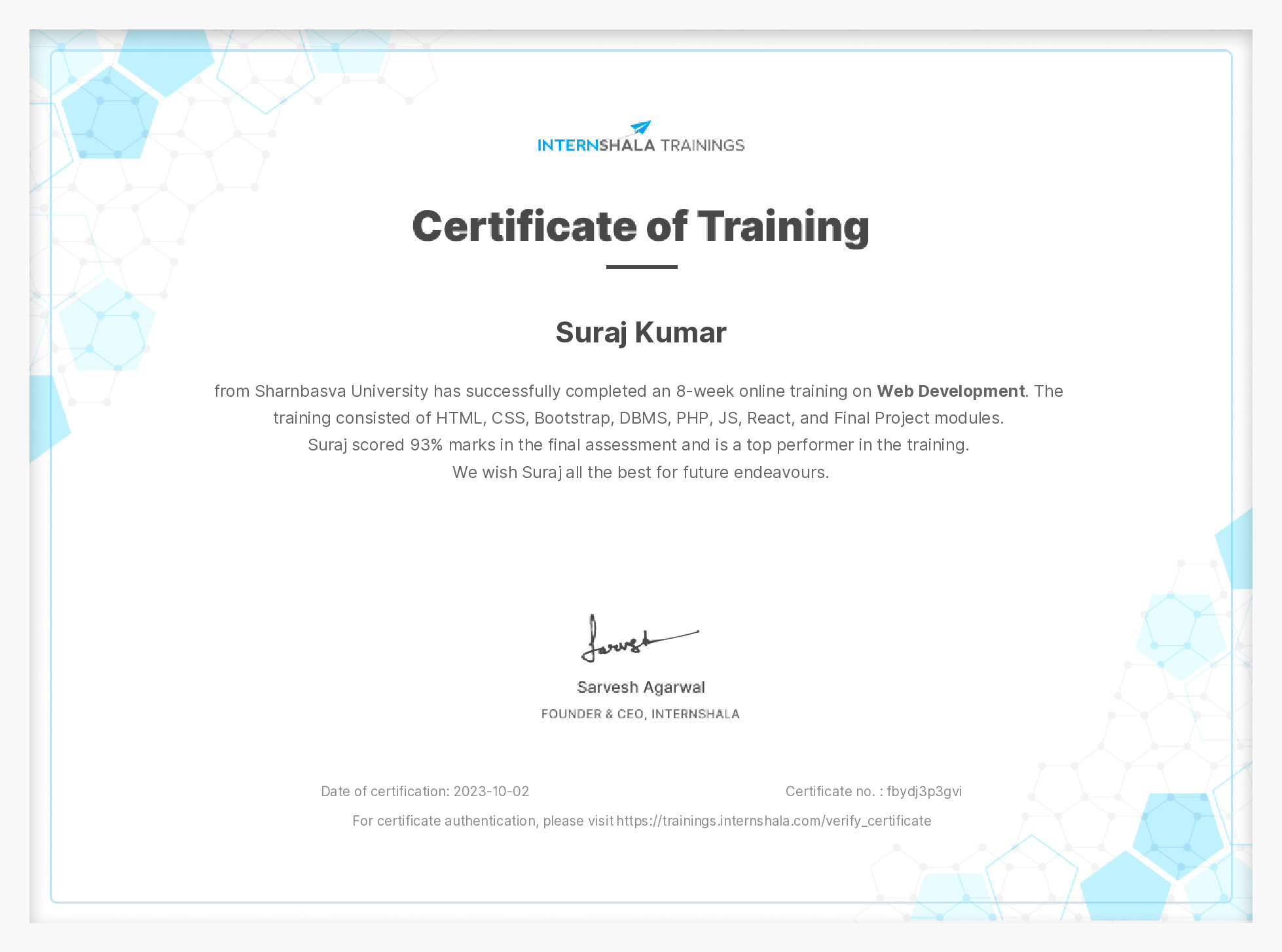 Certificate of completion