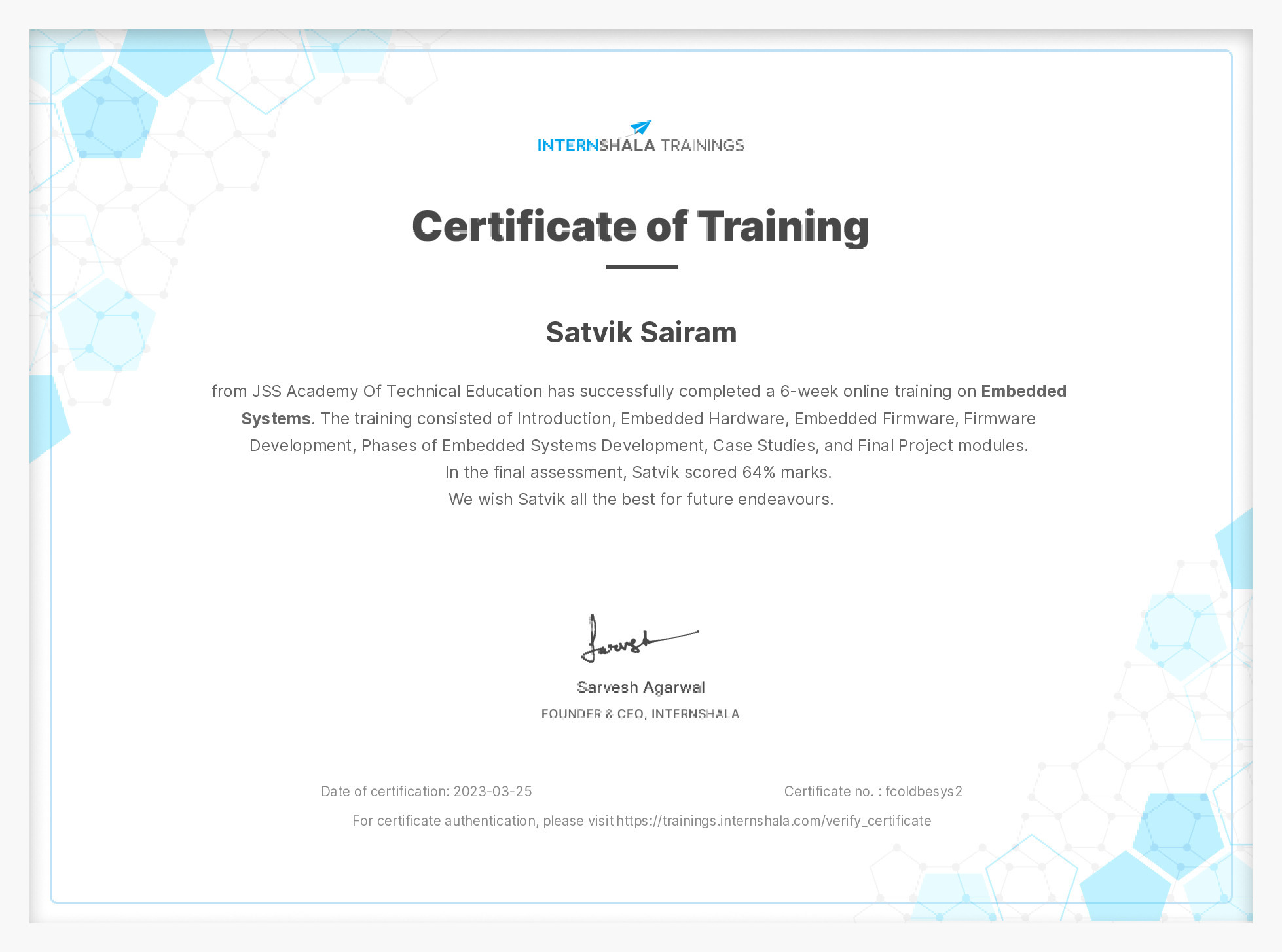 Certificate of completion