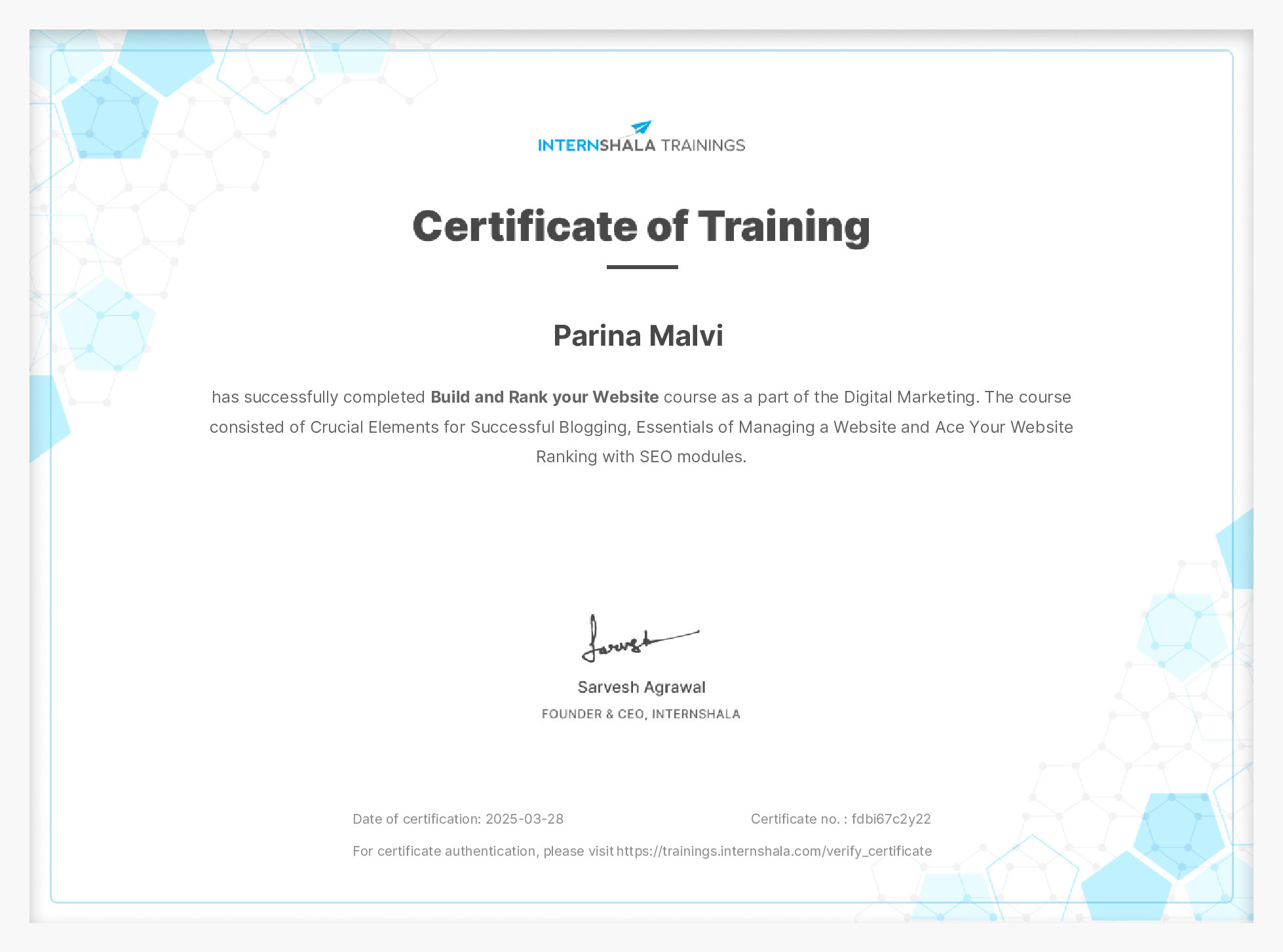 Certificate of completion