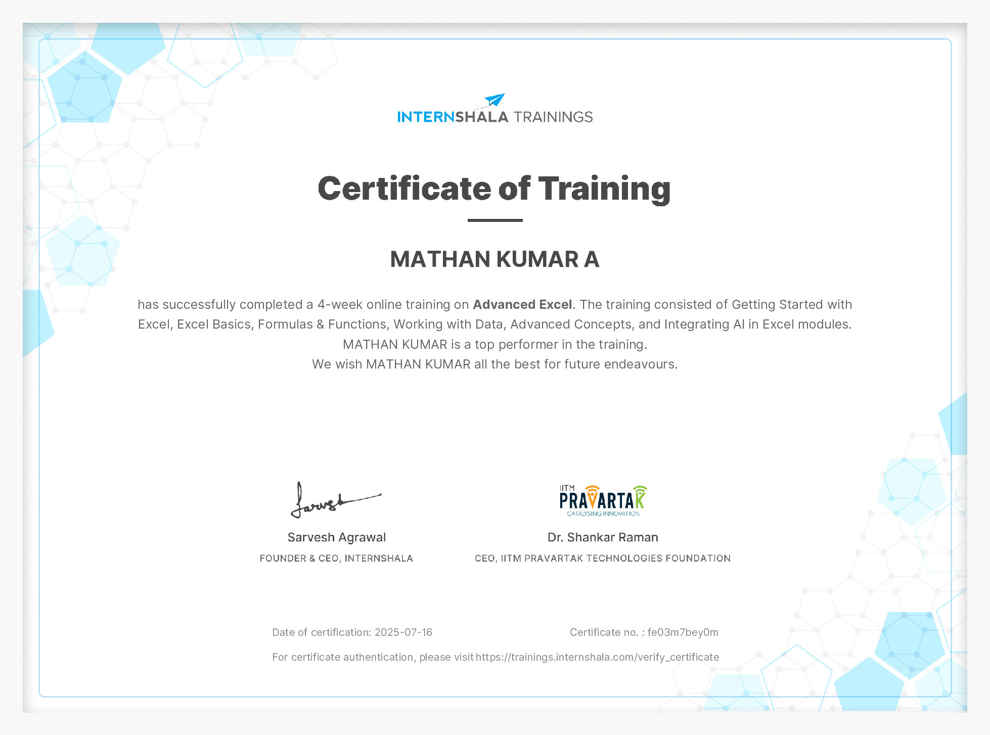 Certificate of completion