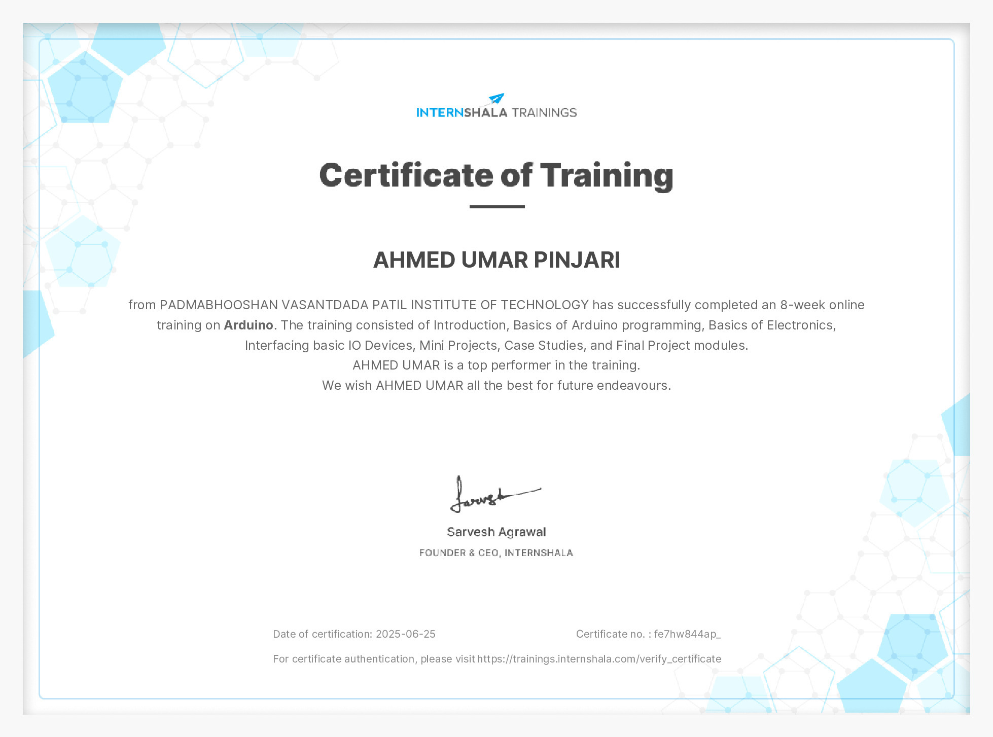 Certificate of completion