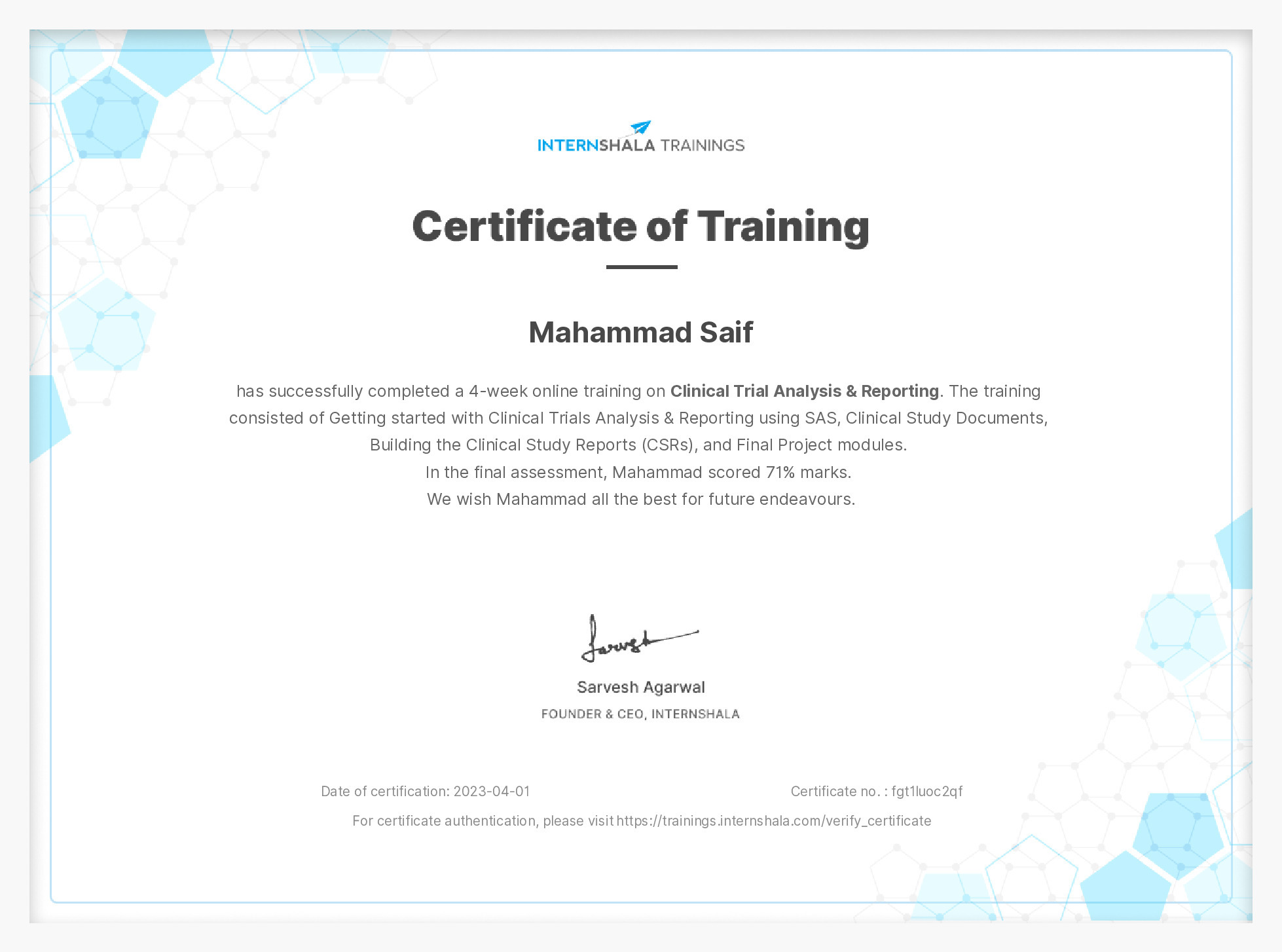 Certificate of completion