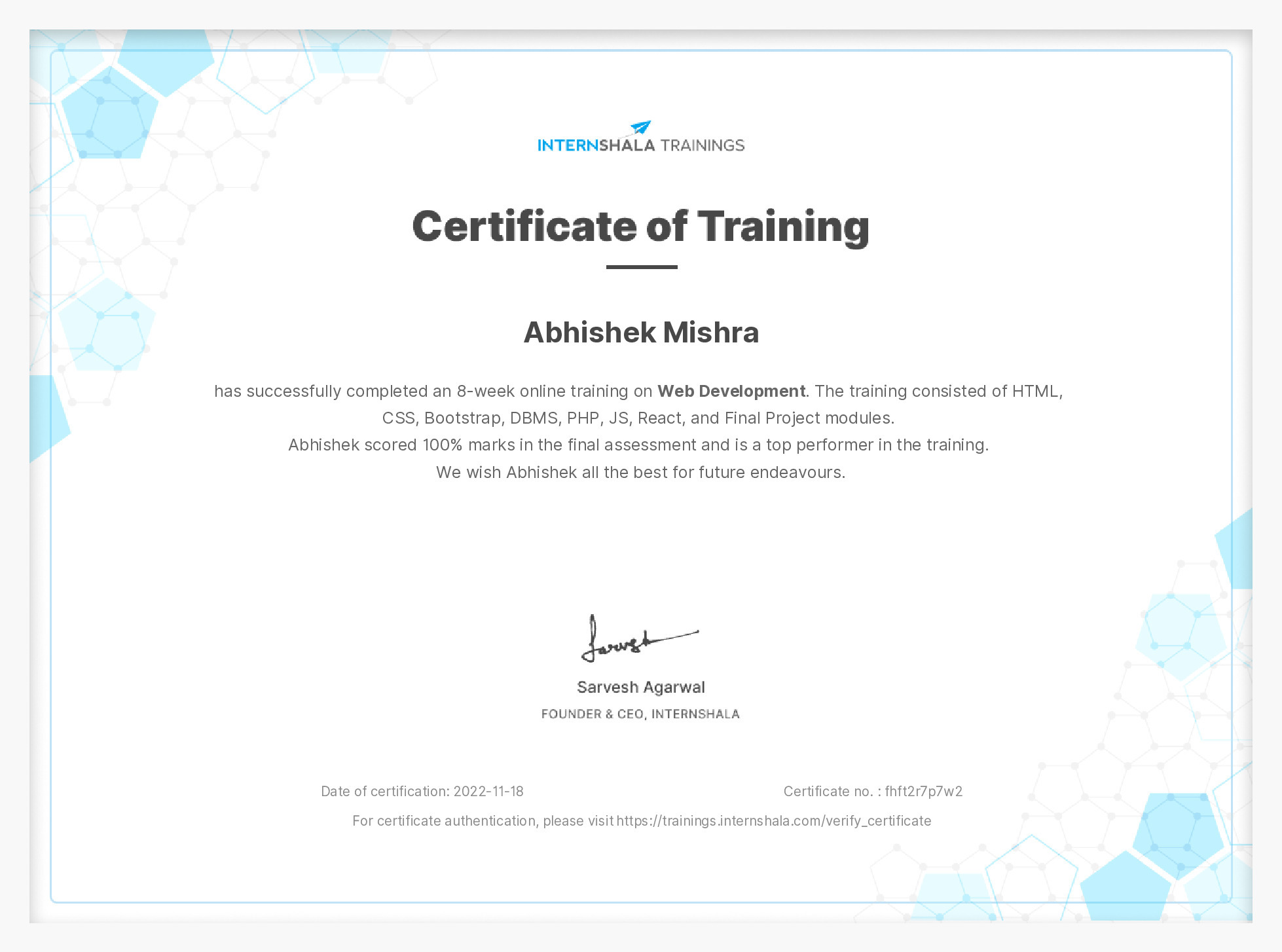Certificate of completion