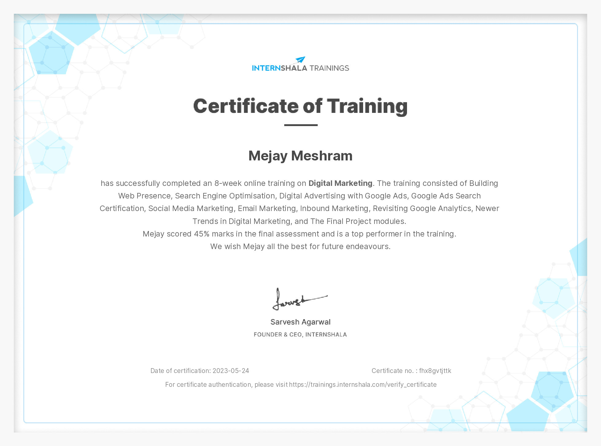 Certificate of completion
