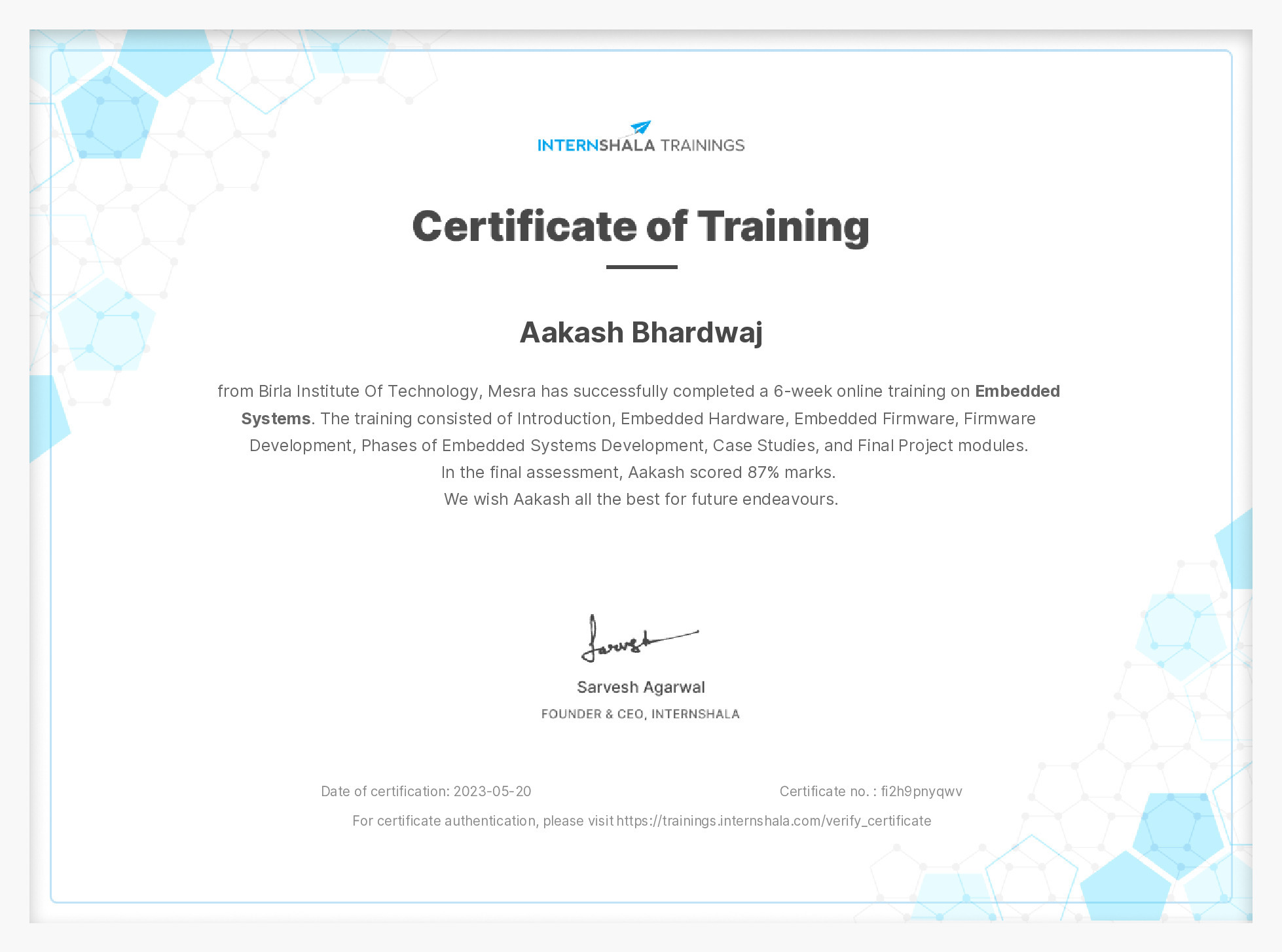 Certificate of completion