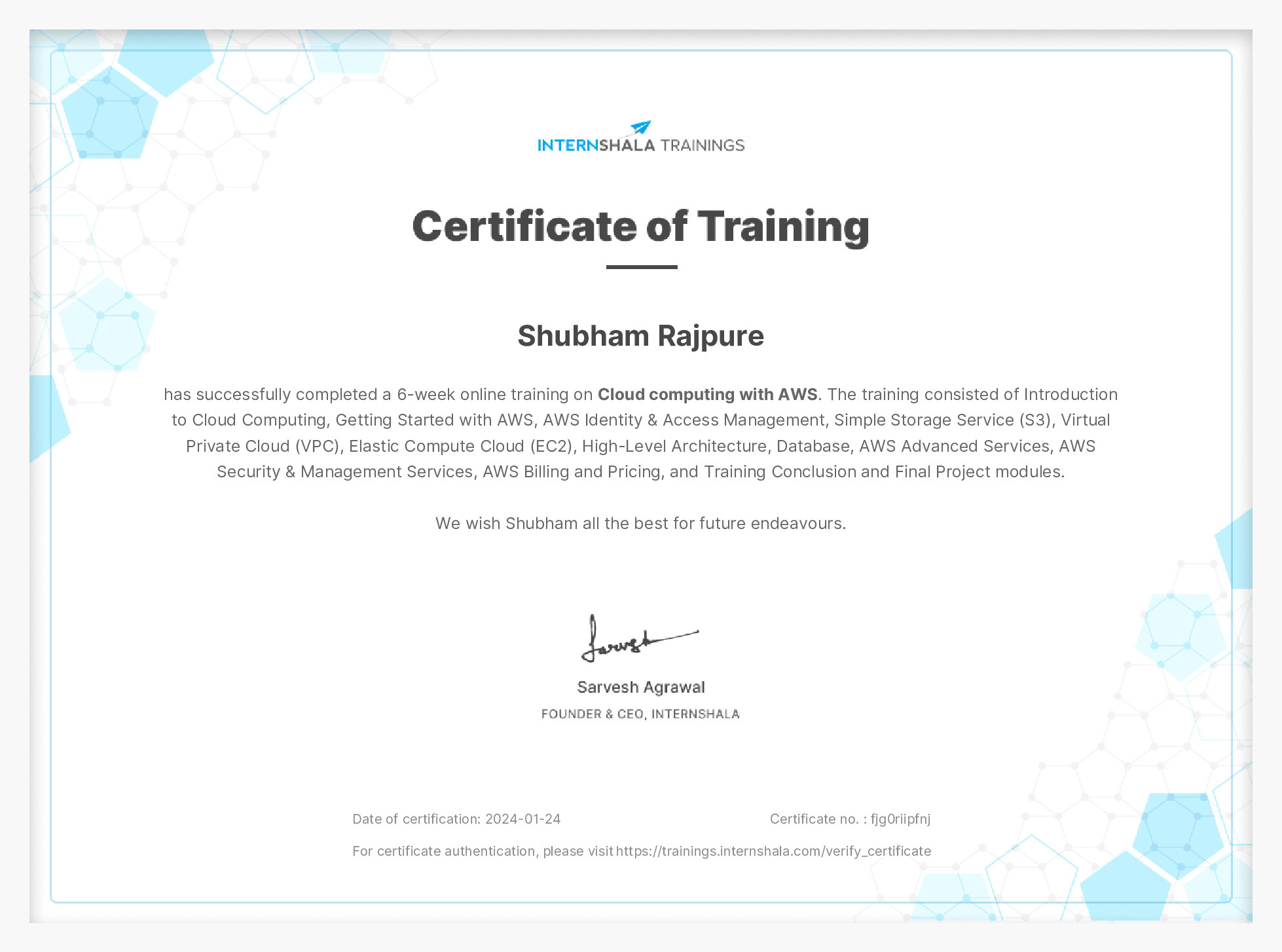 Certificate of completion