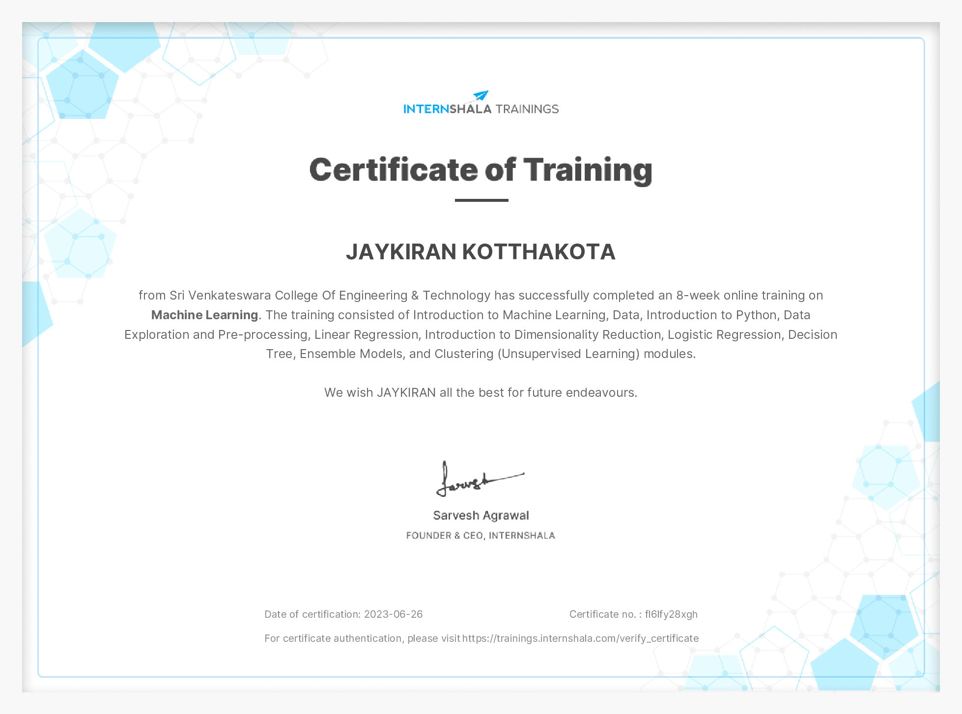 Certificate of completion
