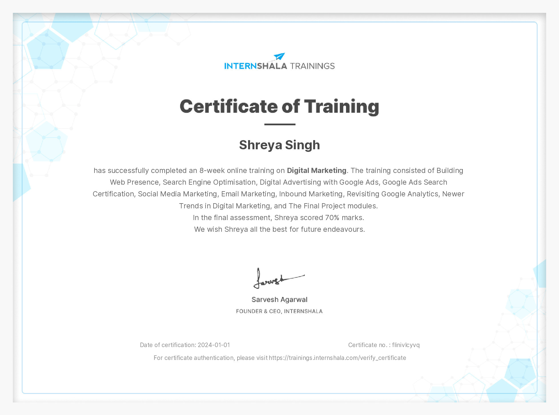 Certificate of completion
