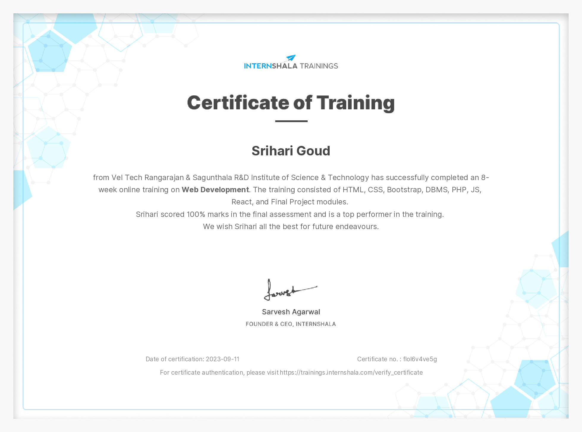 Certificate of completion