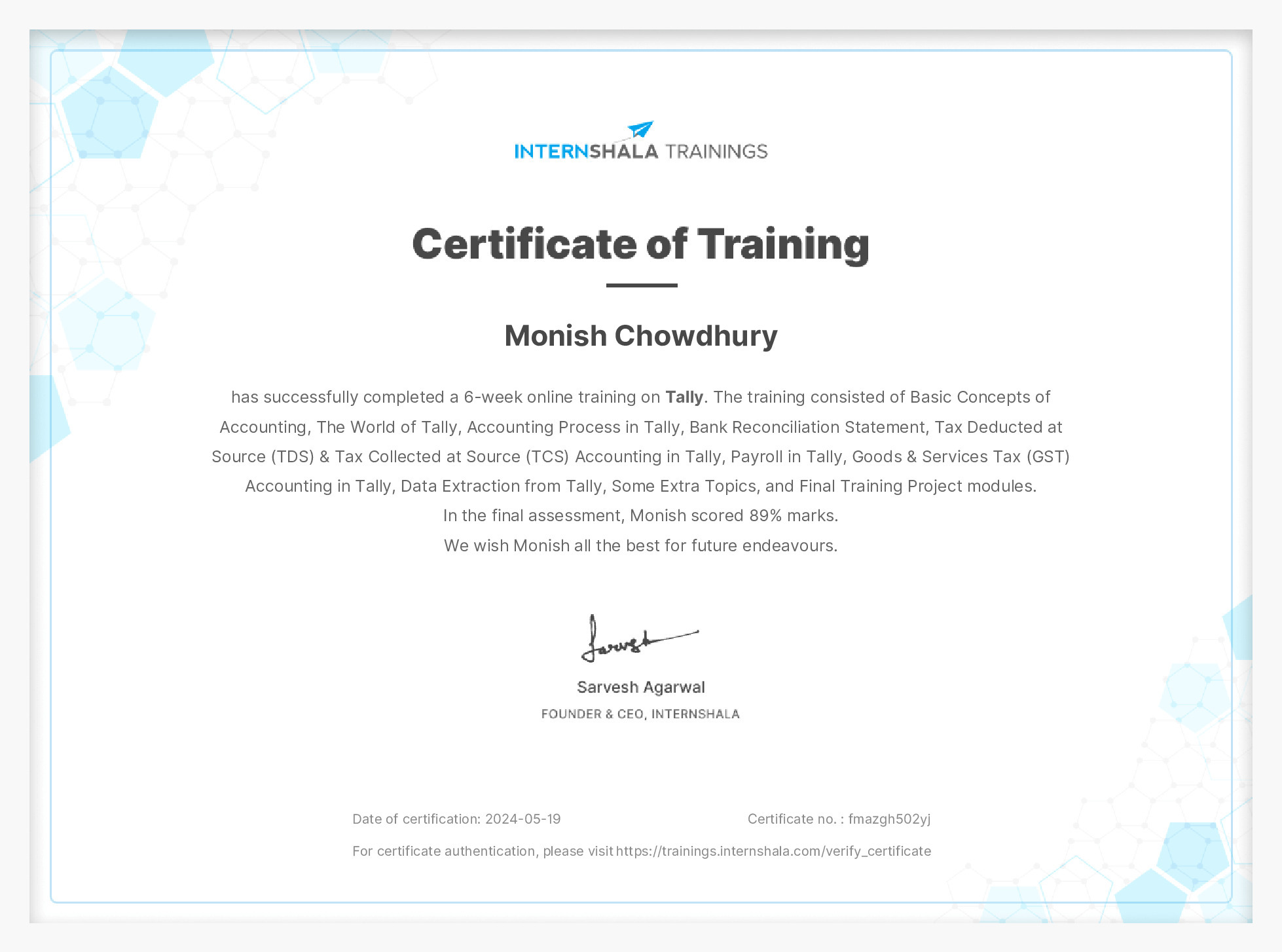 Certificate of completion