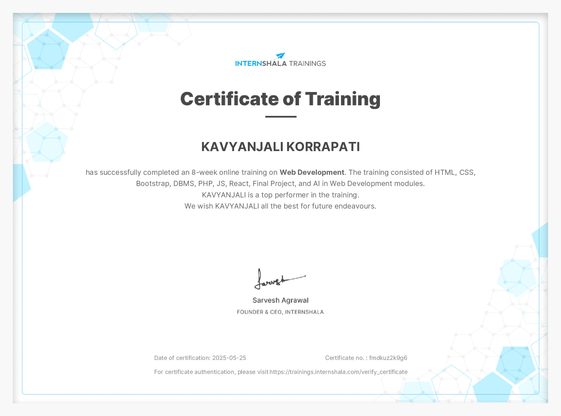 Certificate of completion