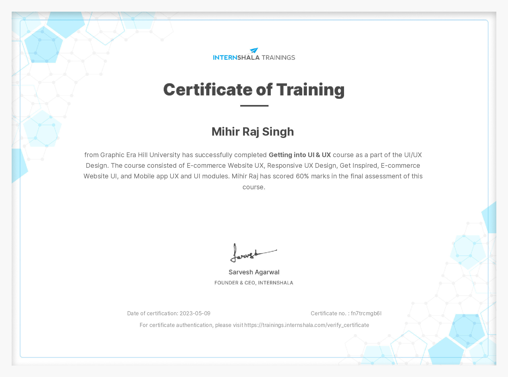 Certificate of completion