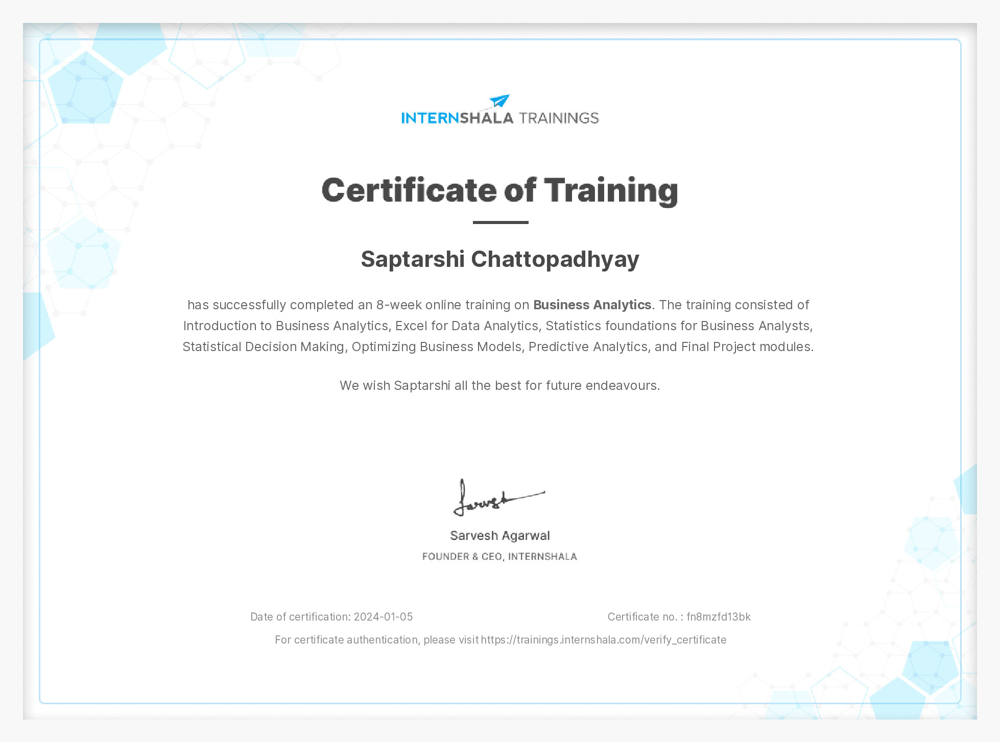 Certificate of completion