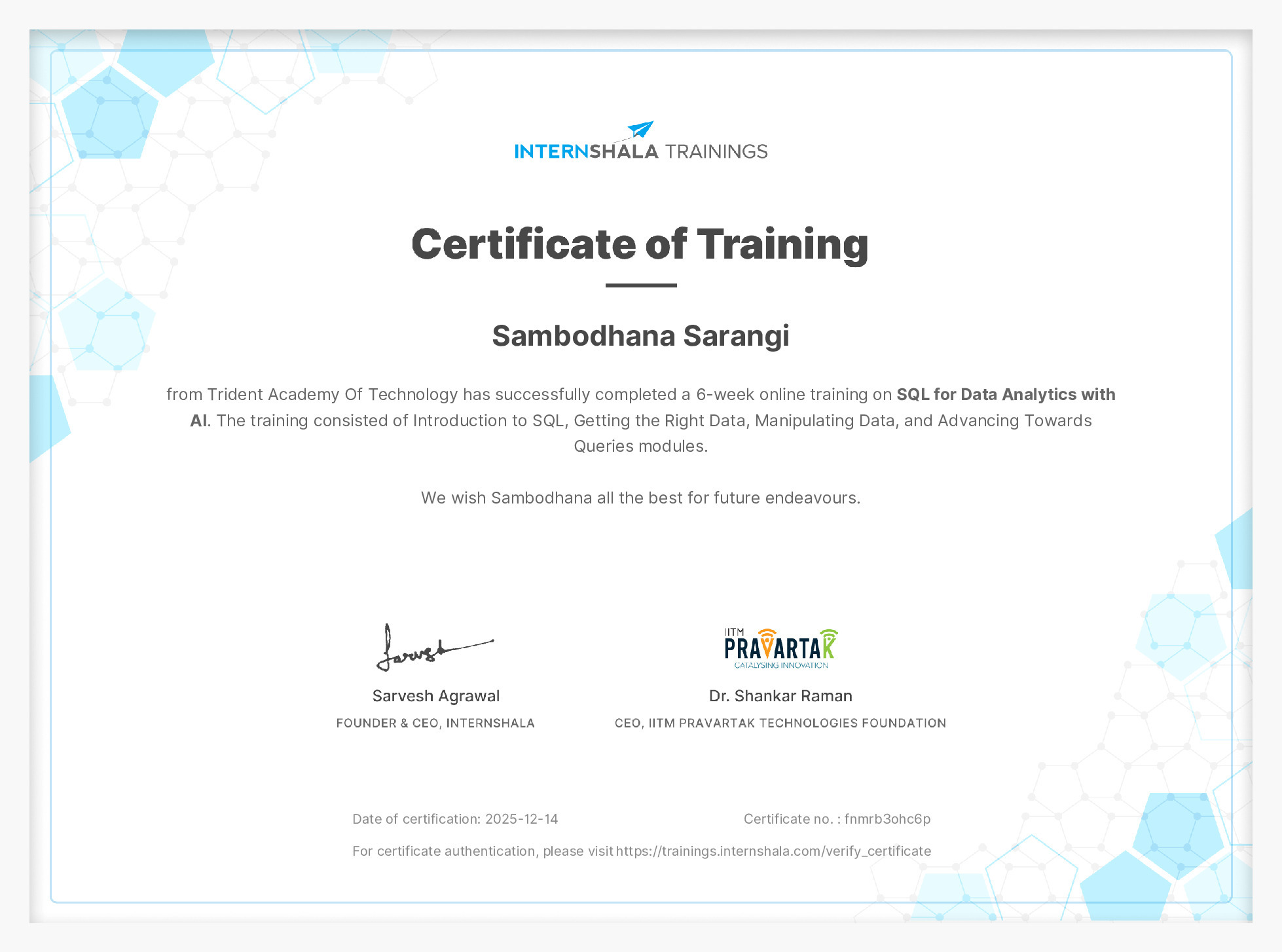 Certificate of completion