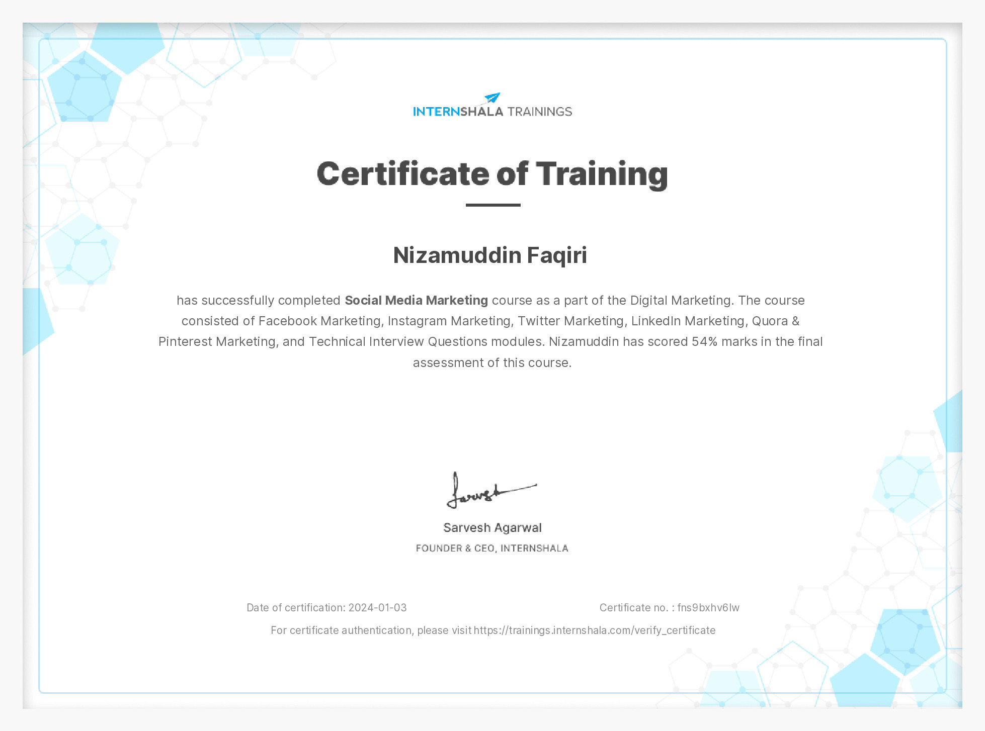 Certificate of completion