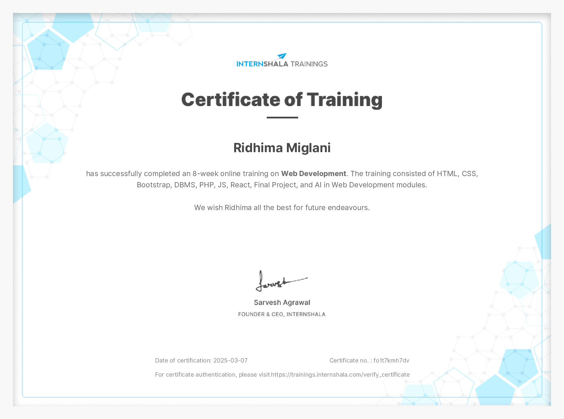 Certificate of completion