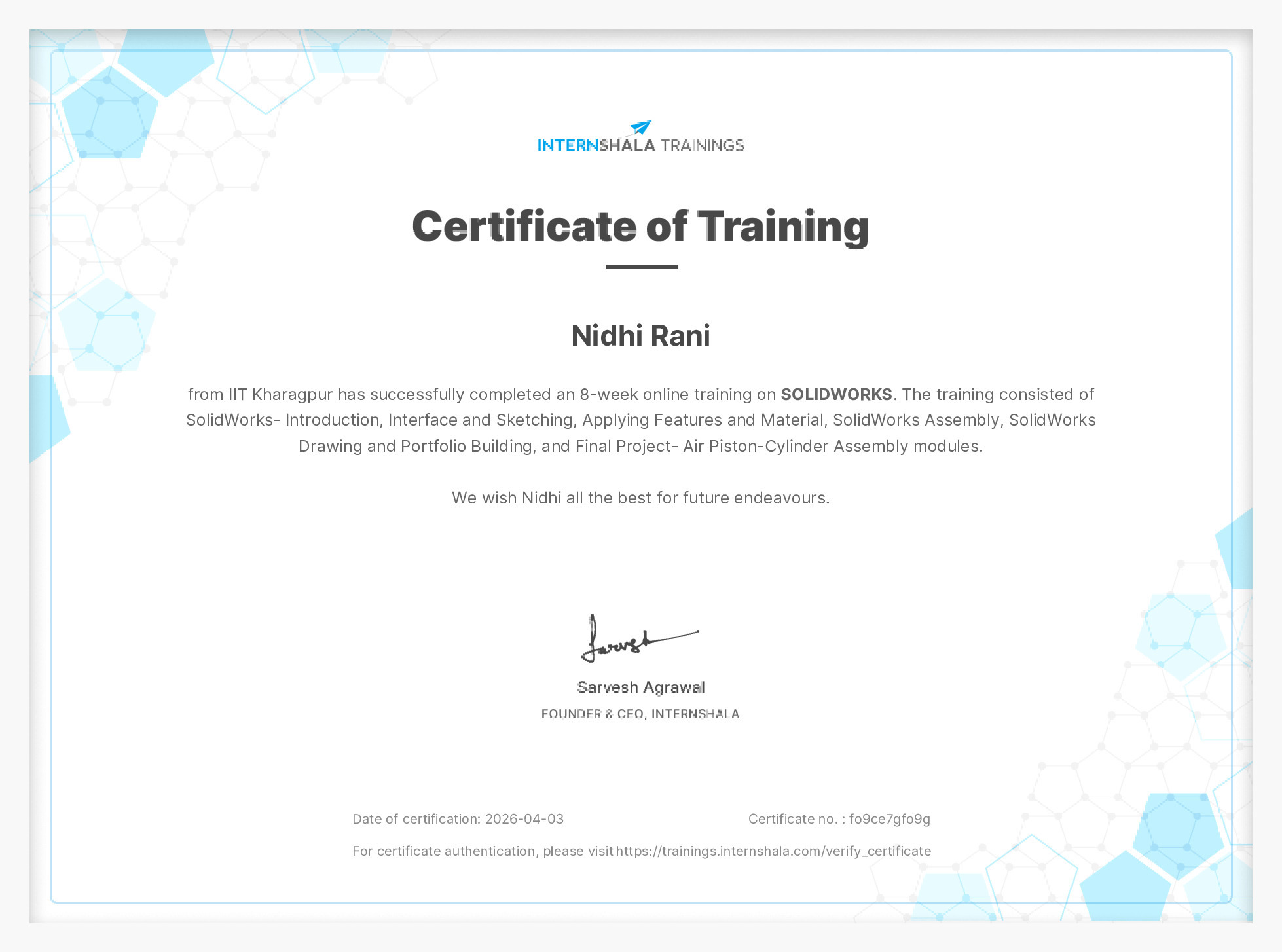 Certificate of completion