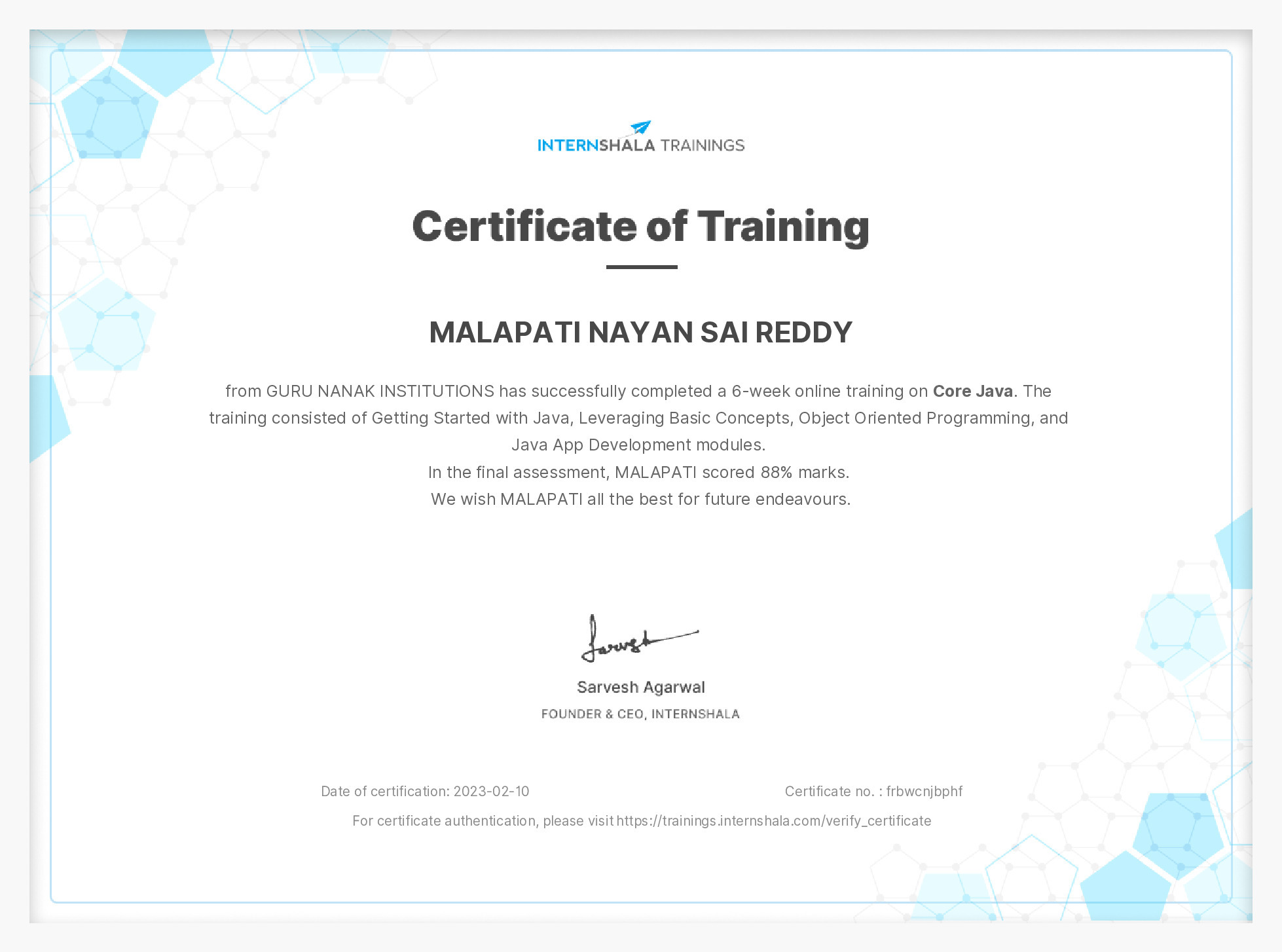 Certificate of completion