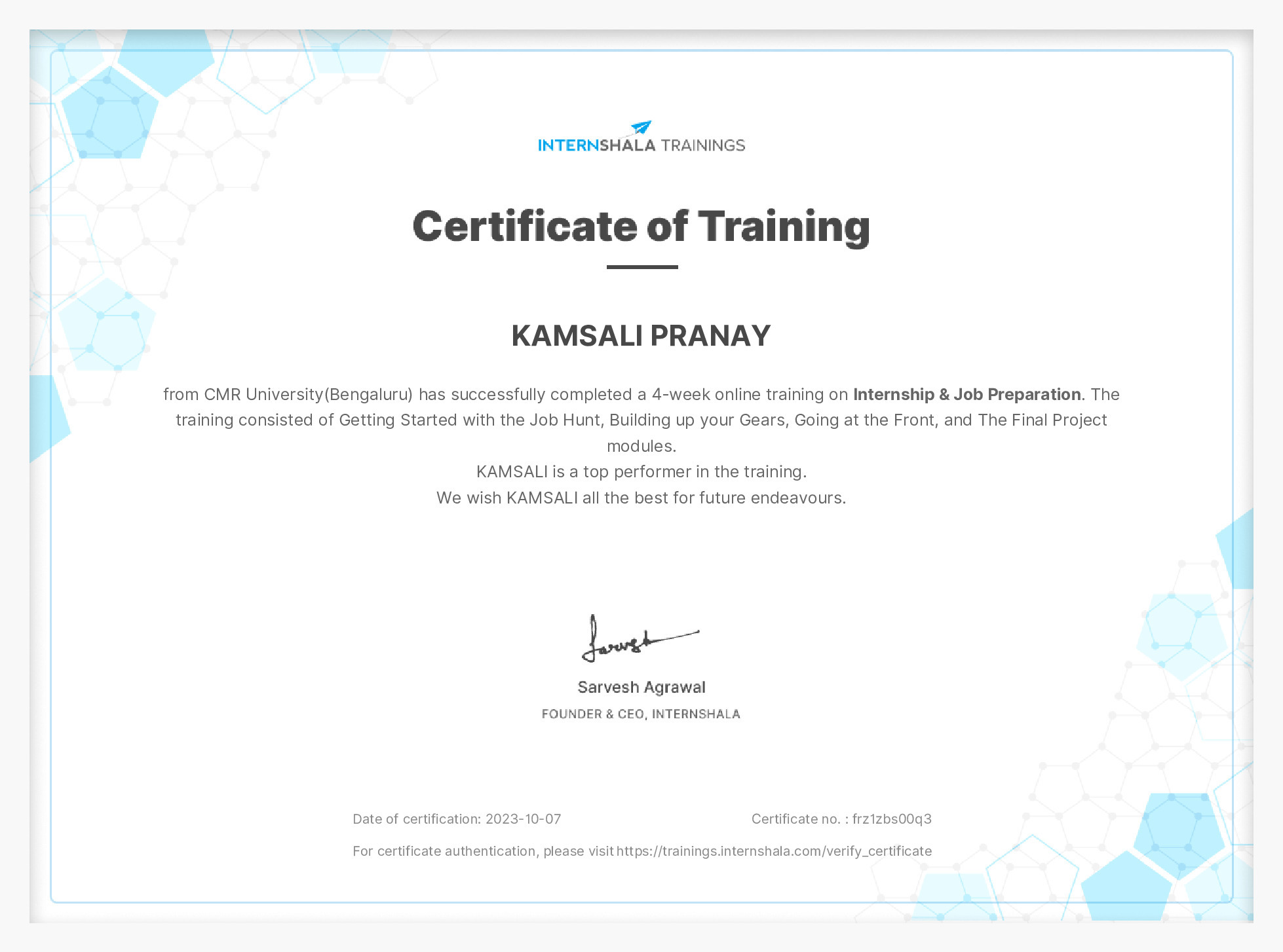 Certificate of completion
